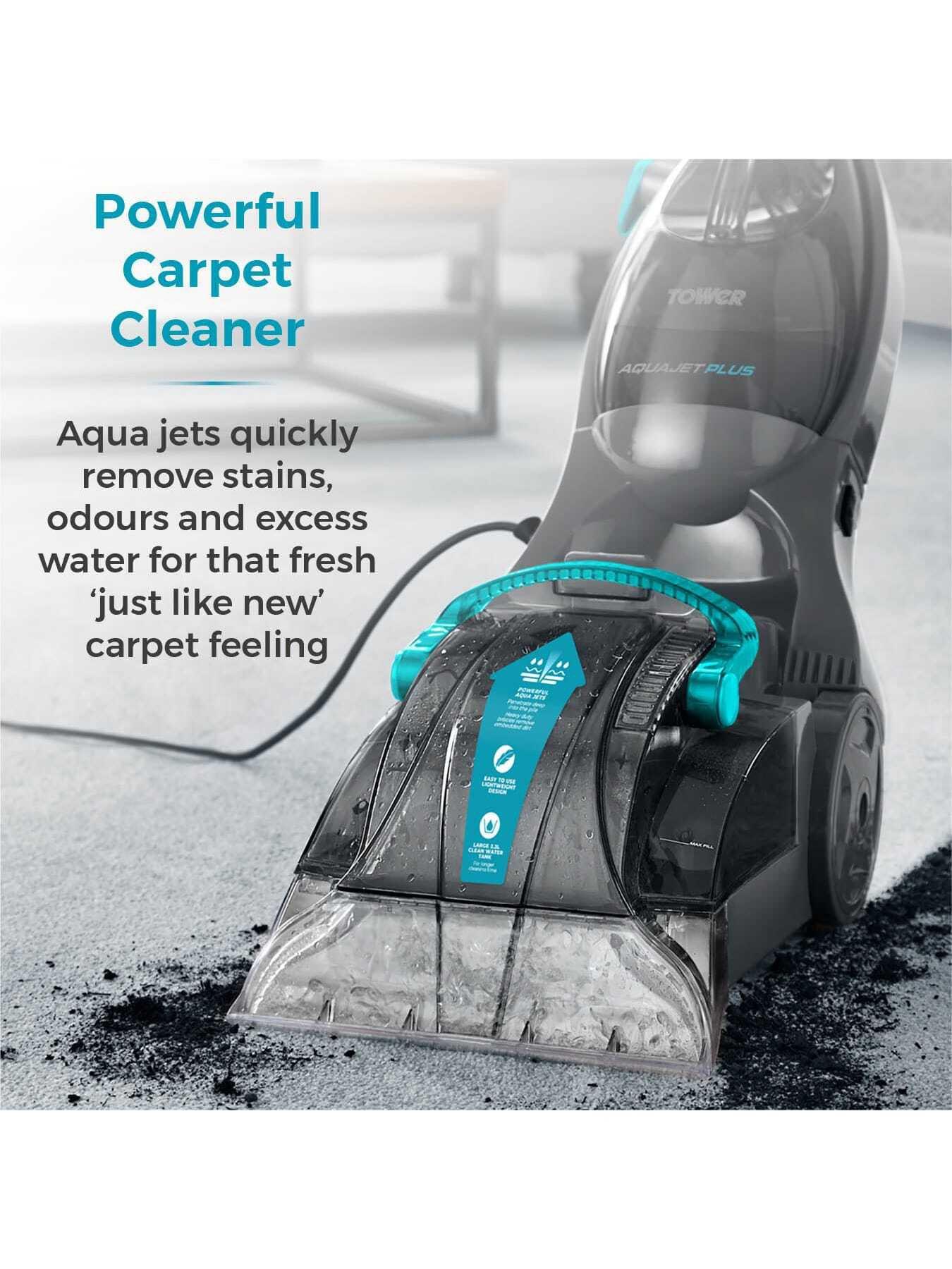 Image 3 of 7 of Tower TCW5 AQUAJETPLUS Carpet Washer with 250ml Cleaning Solution, Blue & Grey