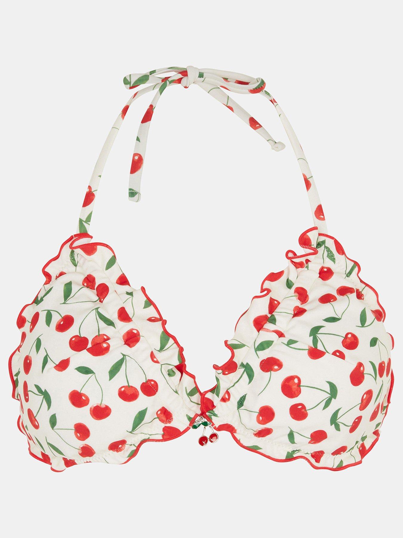Image 3 of 4 of Accessorize Cherry Print Ruffle Bikini Top