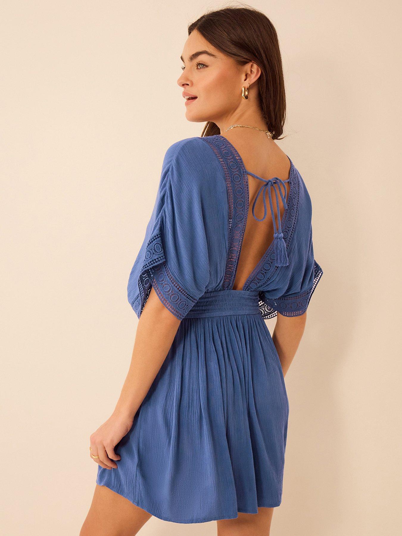 Image 2 of 5 of Accessorize Crochet Trim Mini Kaftan
