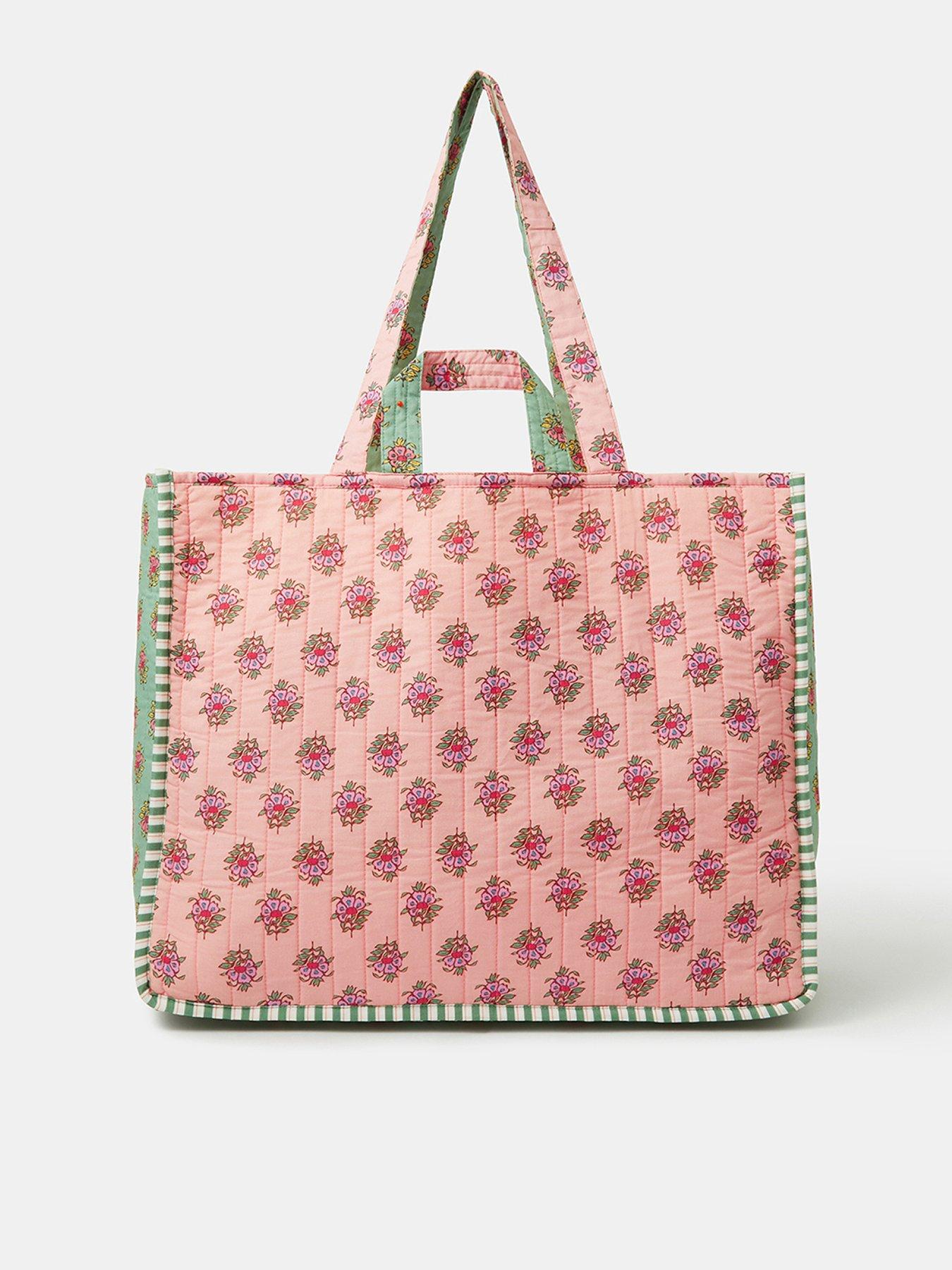 Image 1 of 5 of Accessorize Floral Block Print Quilted Shopper Bag