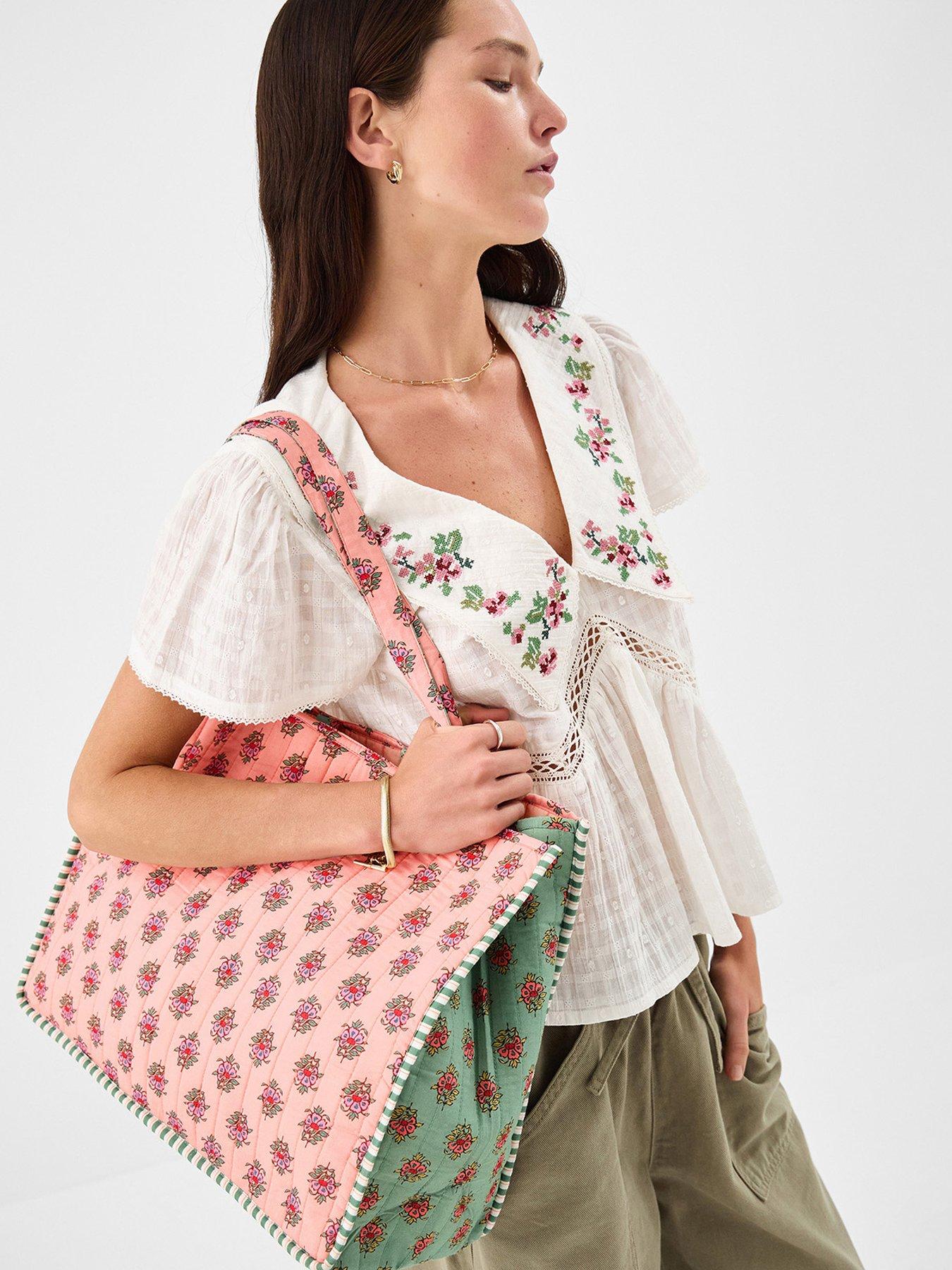 Image 2 of 5 of Accessorize Floral Block Print Quilted Shopper Bag