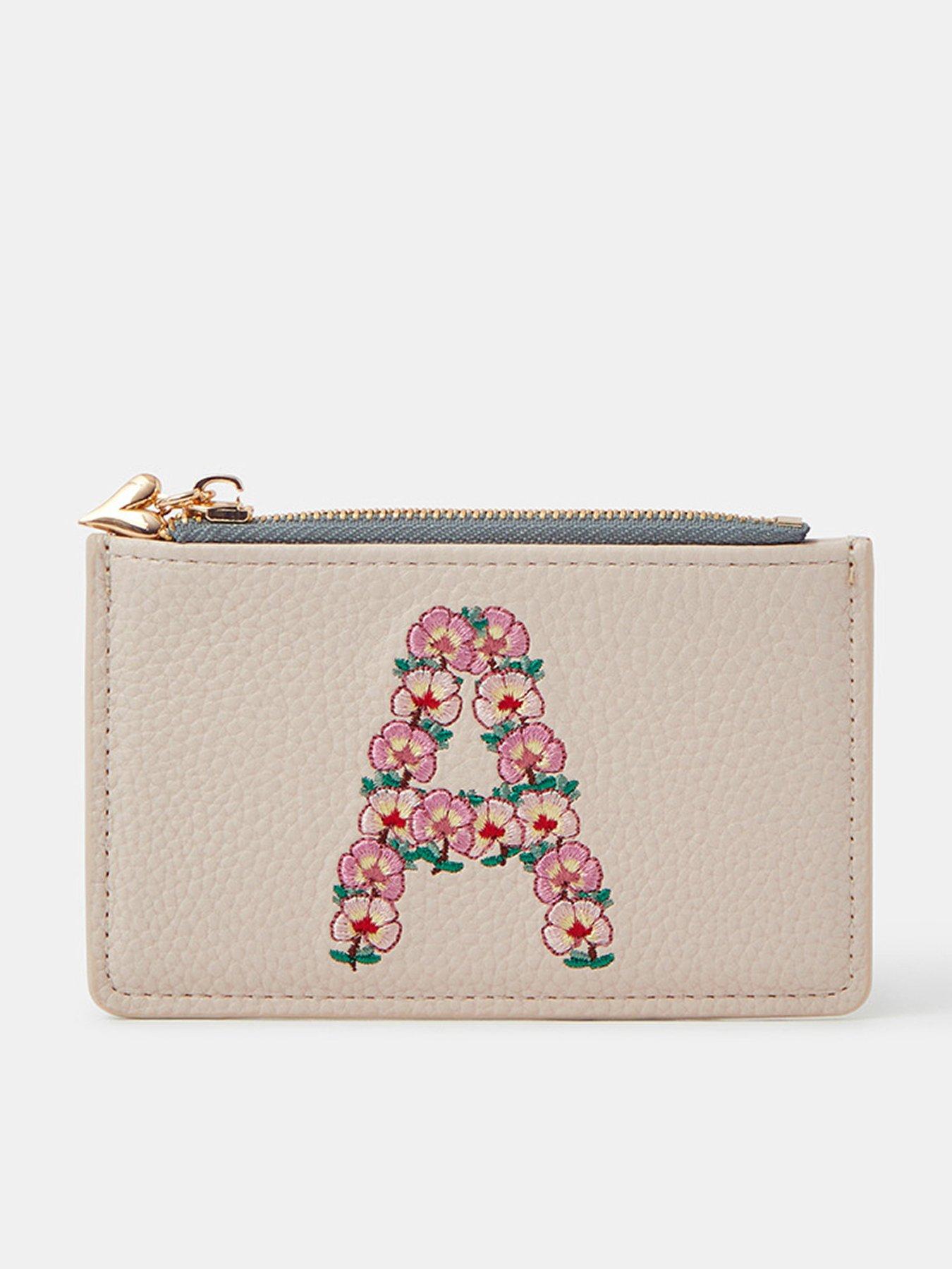 Image 1 of 5 of Accessorize Floral Embroidered Initial Card Holder