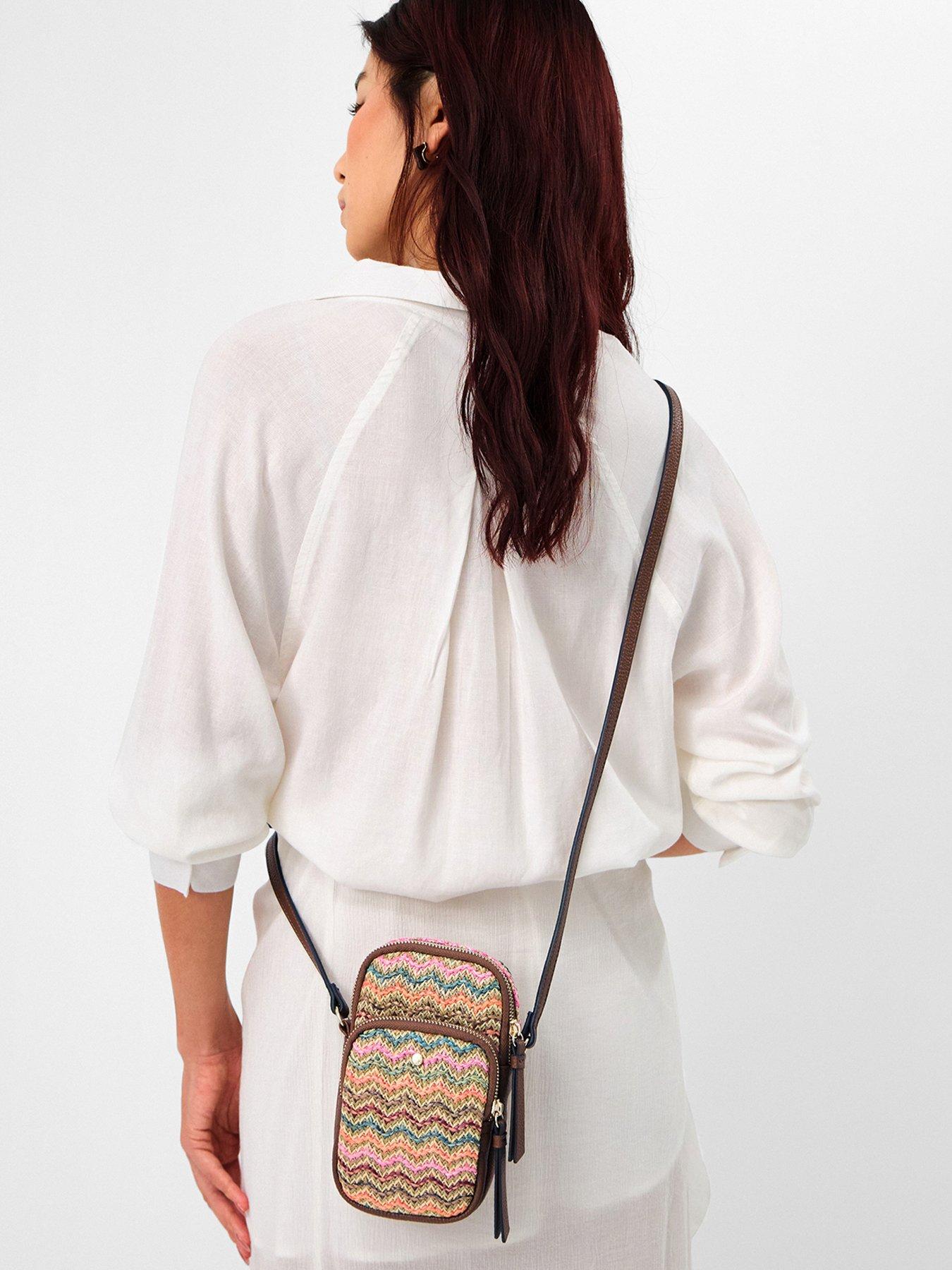 Image 2 of 5 of Accessorize Stripe Raffia Phone Bag