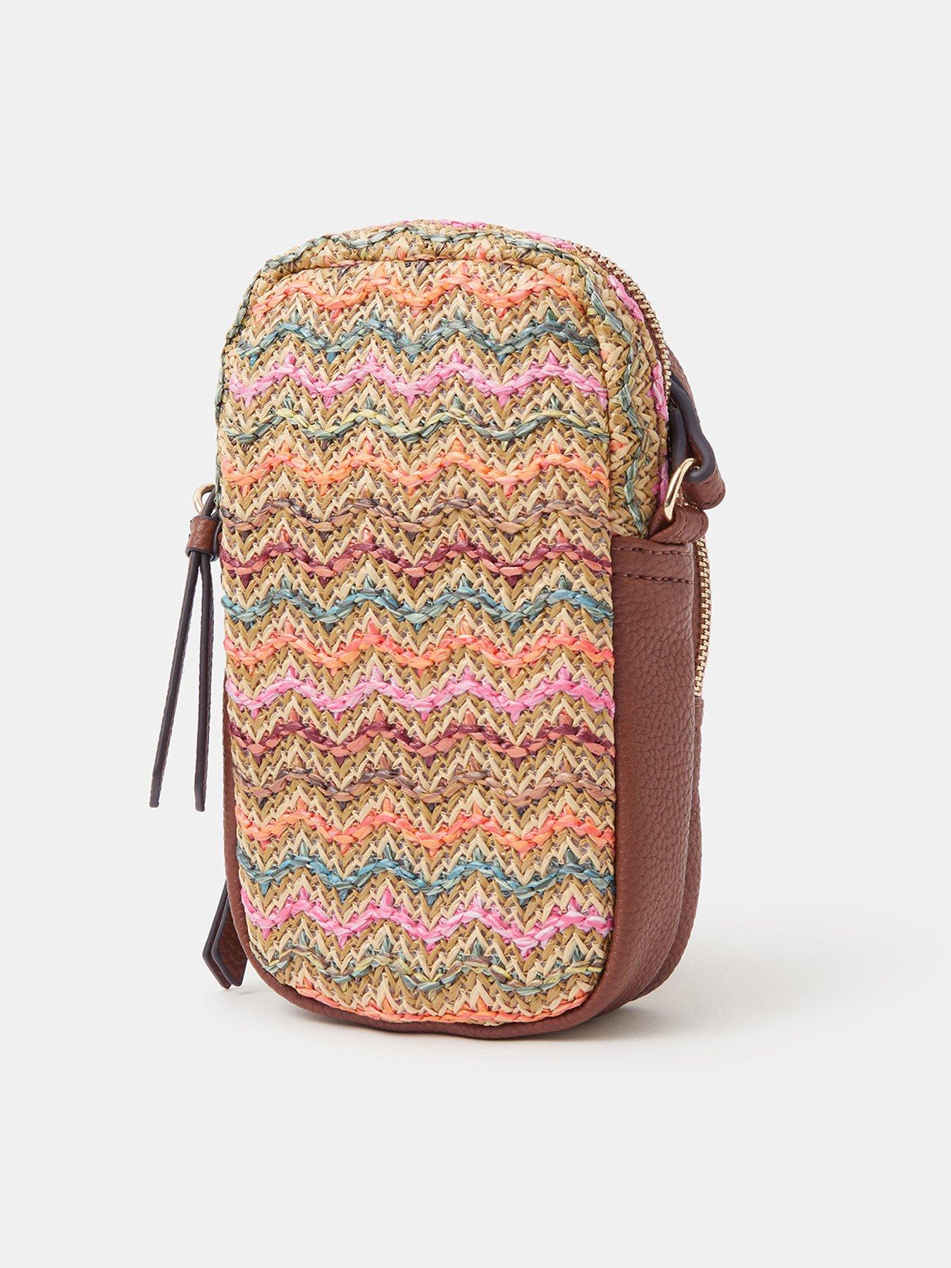 Image 3 of 5 of Accessorize Stripe Raffia Phone Bag