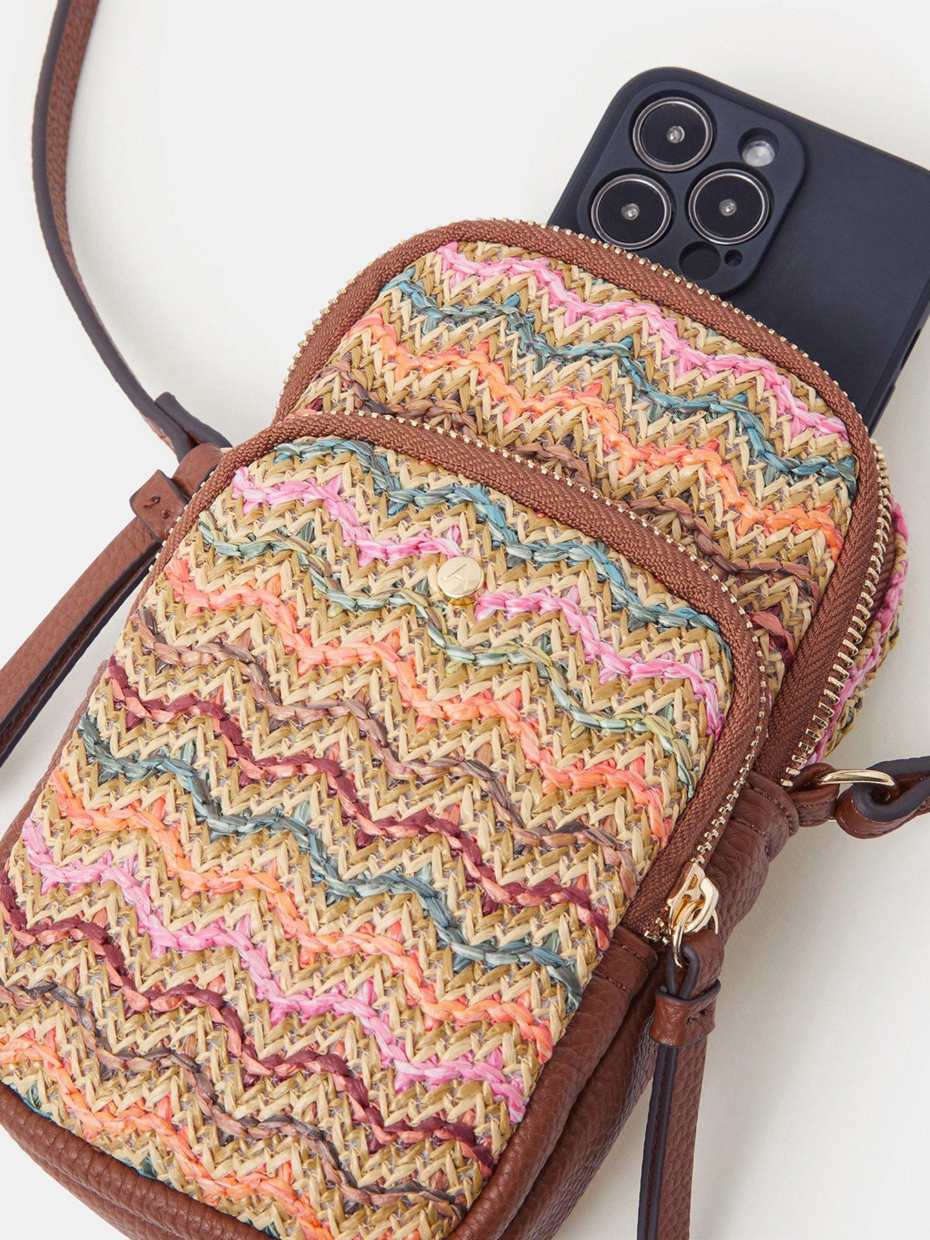 Image 4 of 5 of Accessorize Stripe Raffia Phone Bag