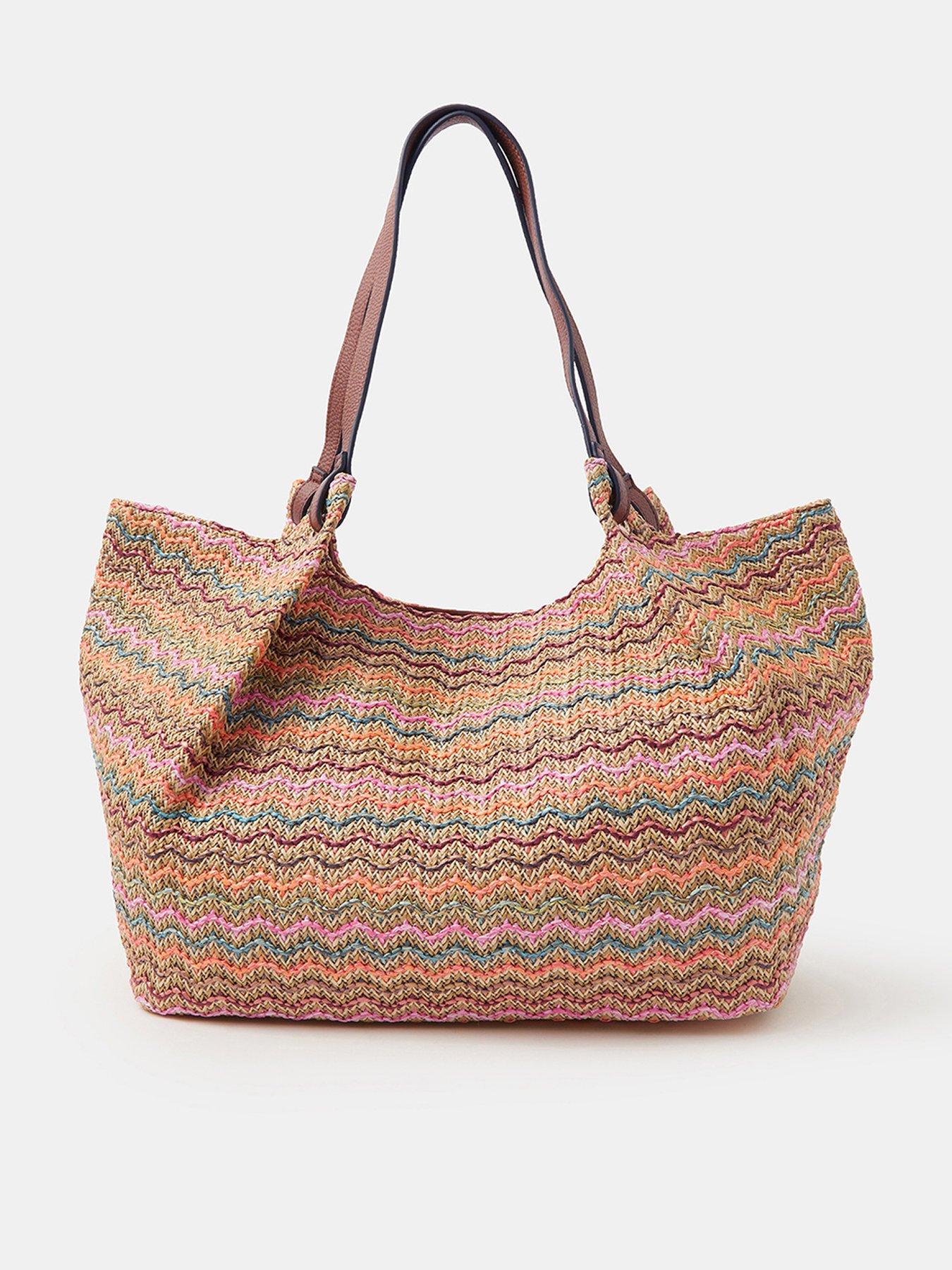 Image 1 of 4 of Accessorize Stripe Raffia Tote Bag