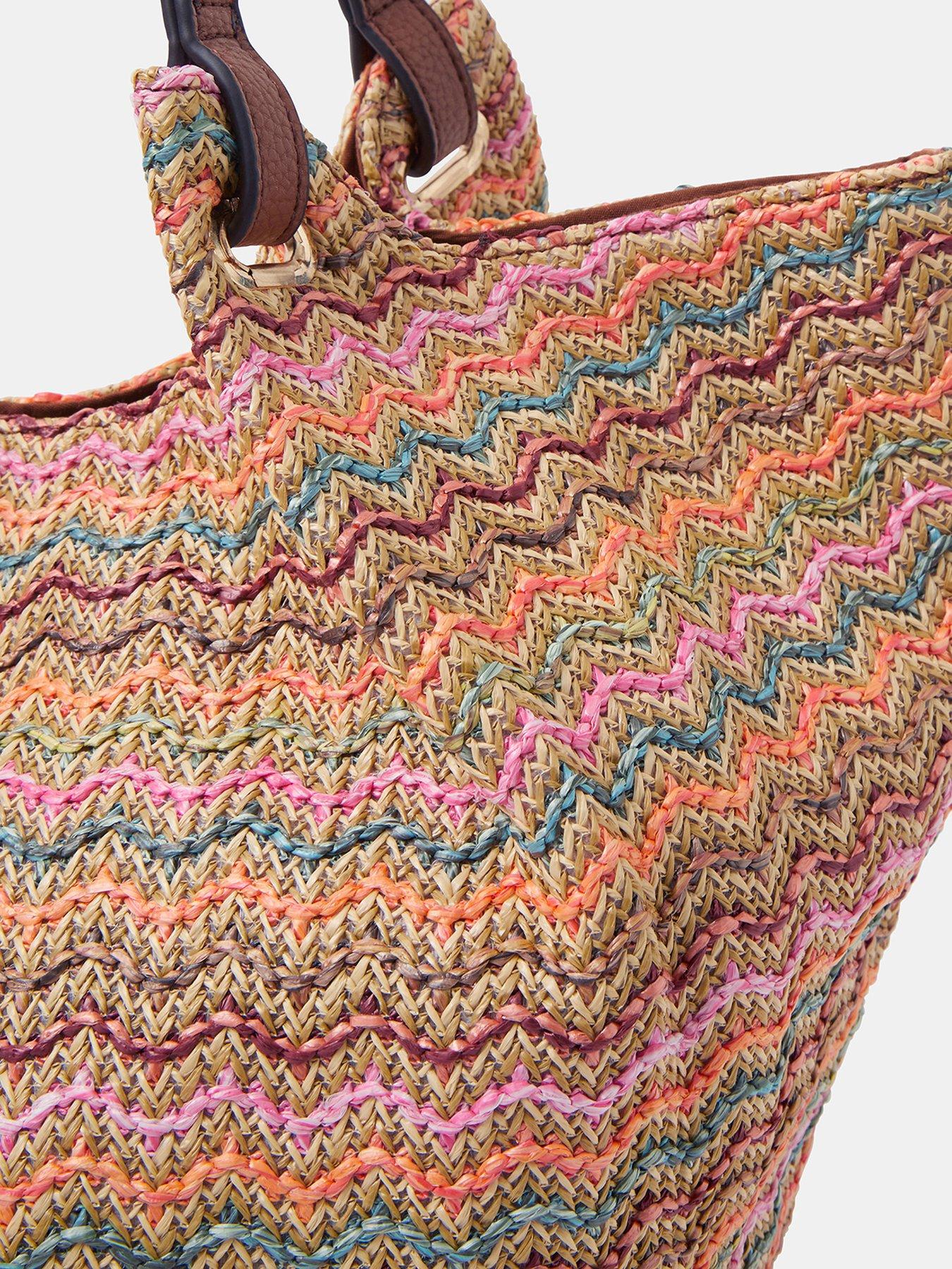 Image 4 of 4 of Accessorize Stripe Raffia Tote Bag