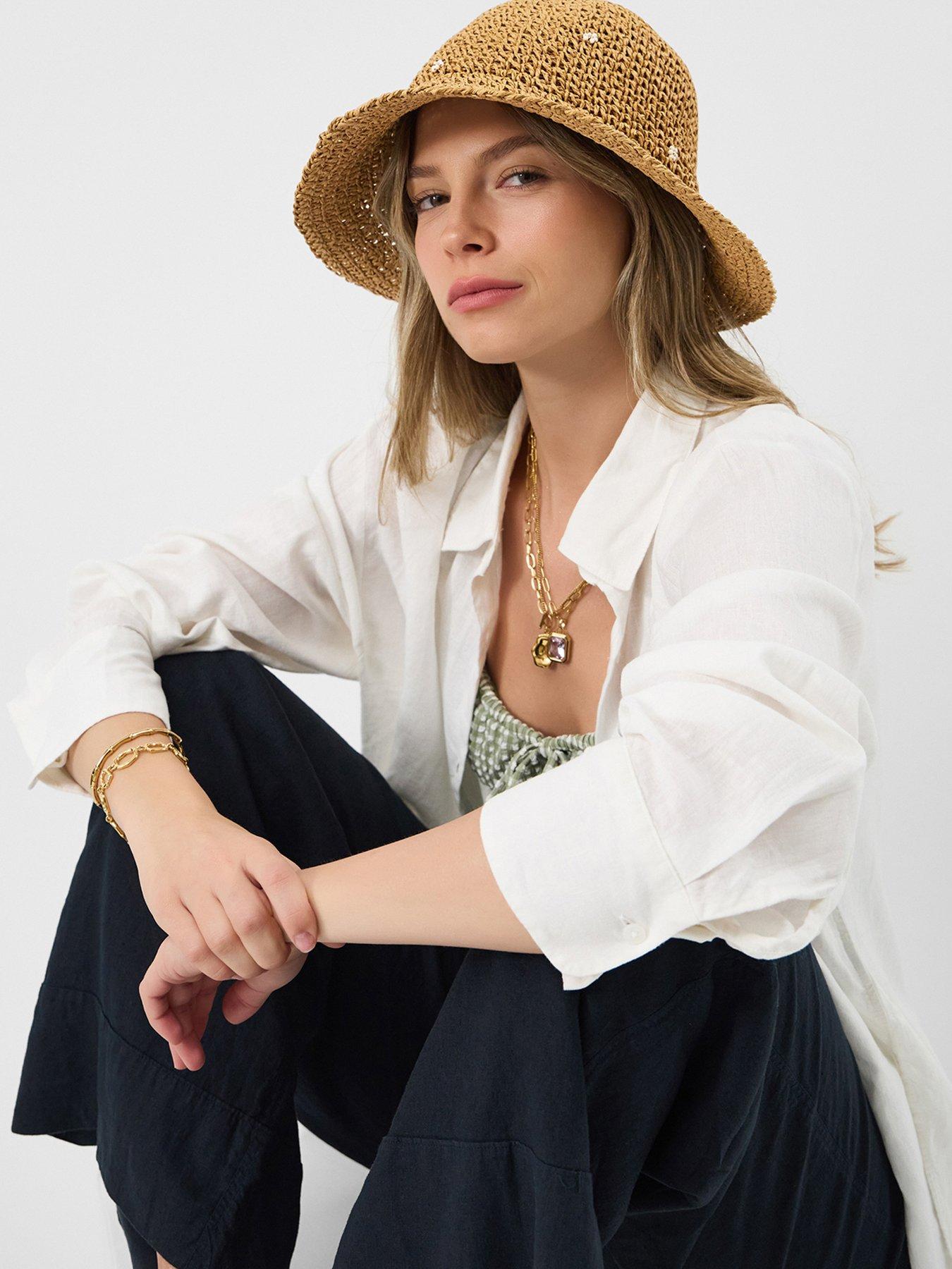 Image 2 of 3 of Accessorize Beaded Flower Straw Bucket Hat