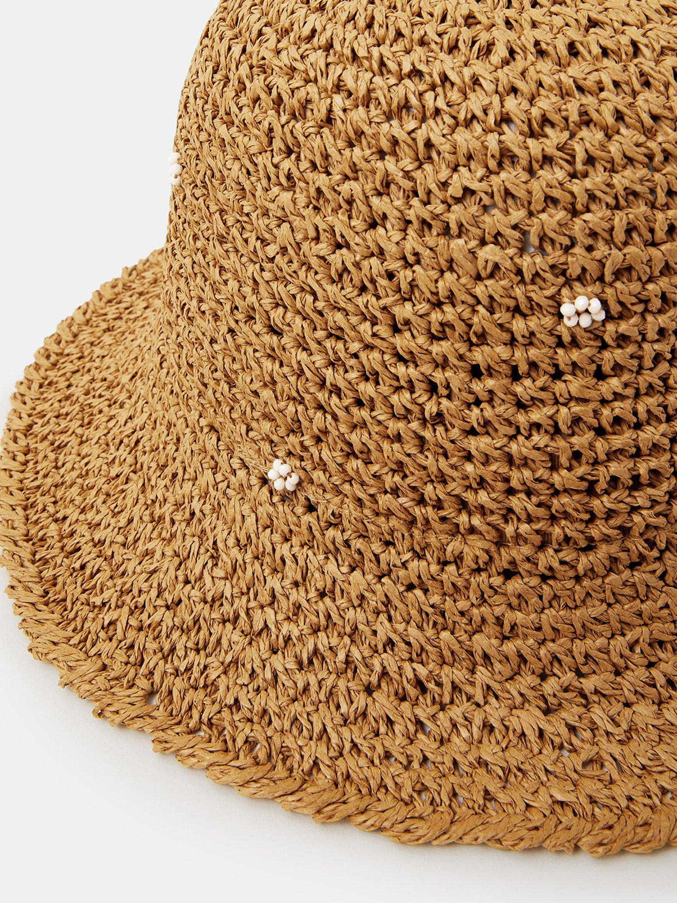 Image 3 of 3 of Accessorize Beaded Flower Straw Bucket Hat