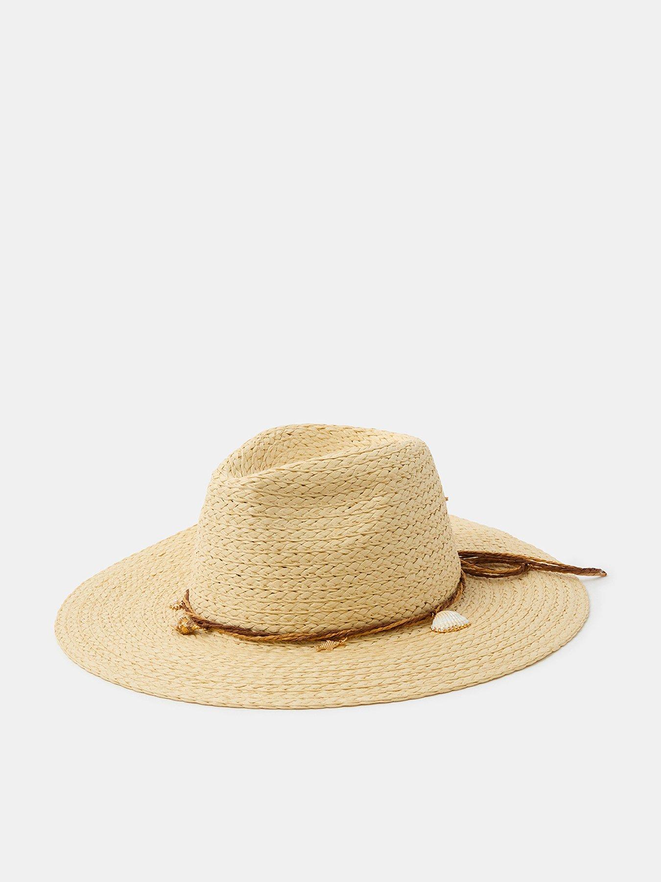 Image 1 of 3 of Accessorize Shell Charm Straw Fedora Hat