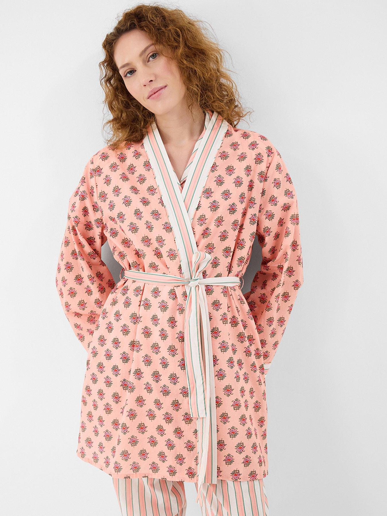 Image 1 of 4 of Accessorize Block Print Cotton Short Dressing Gown