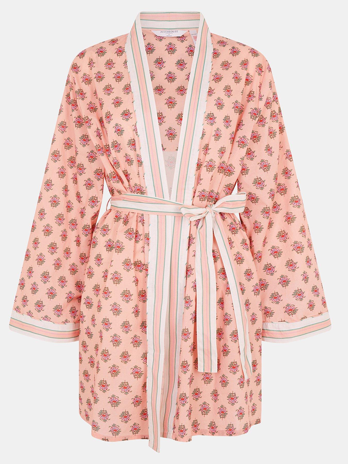 Image 4 of 4 of Accessorize Block Print Cotton Short Dressing Gown