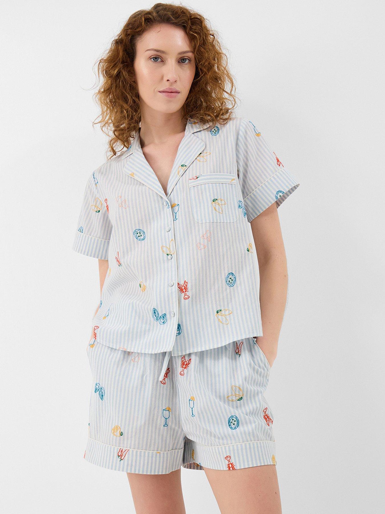 Image 1 of 4 of Accessorize Embroidered Stripe Short Pyjamas Set