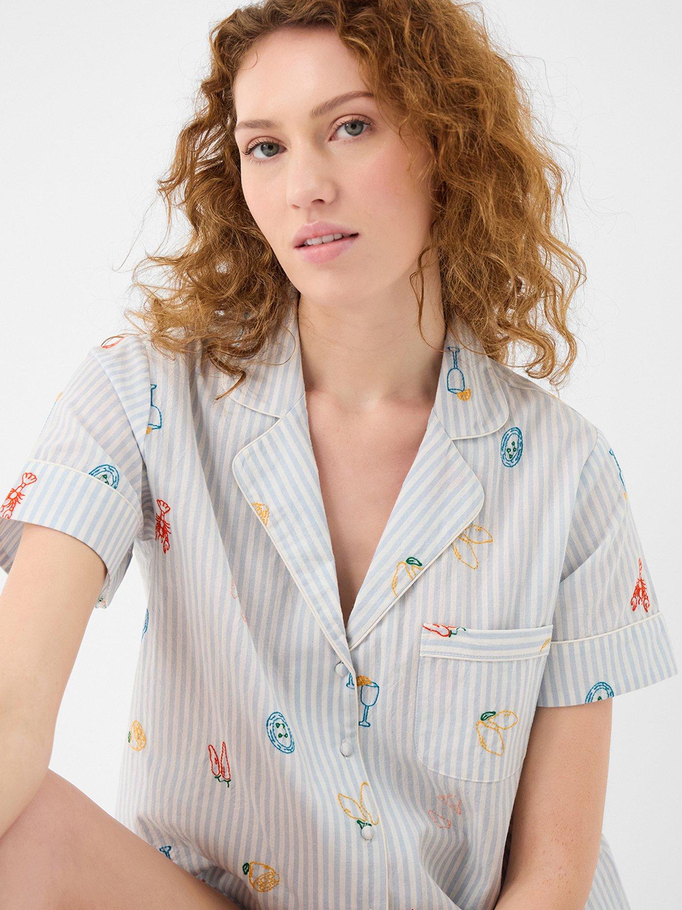 Image 3 of 4 of Accessorize Embroidered Stripe Short Pyjamas Set