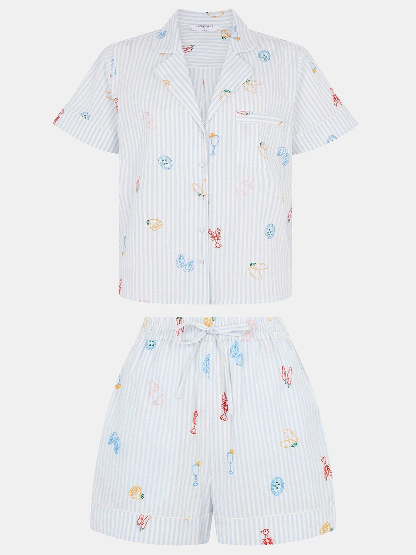 Image 4 of 4 of Accessorize Embroidered Stripe Short Pyjamas Set