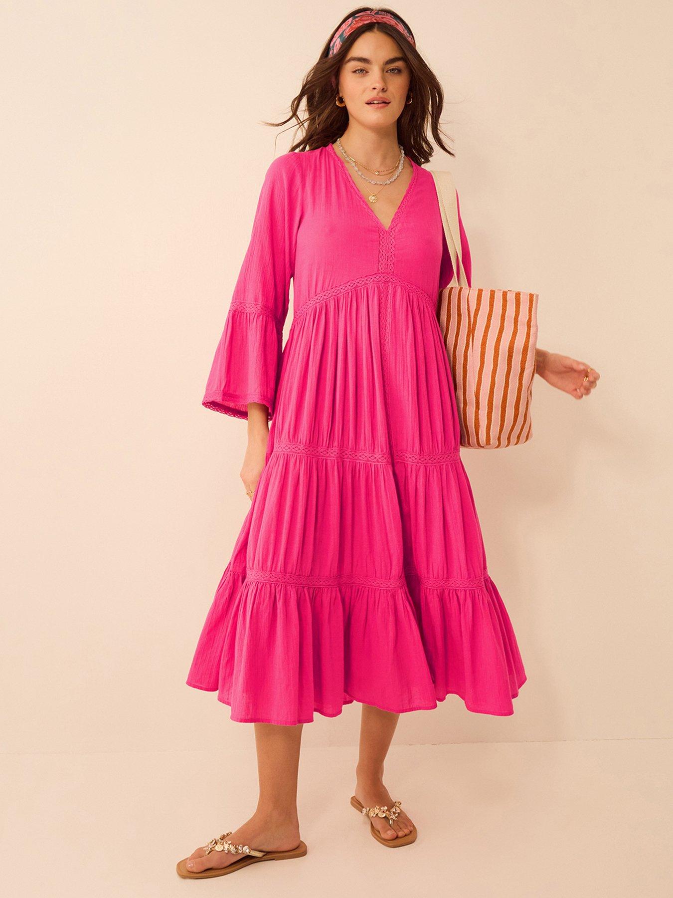 Image 1 of 5 of Accessorize Lace Trim Midi Beach Dress