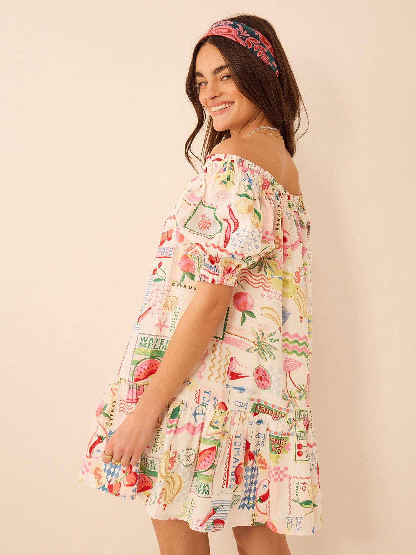 Image 2 of 4 of Accessorize Summer Print Puff Sleeve Mini Dress