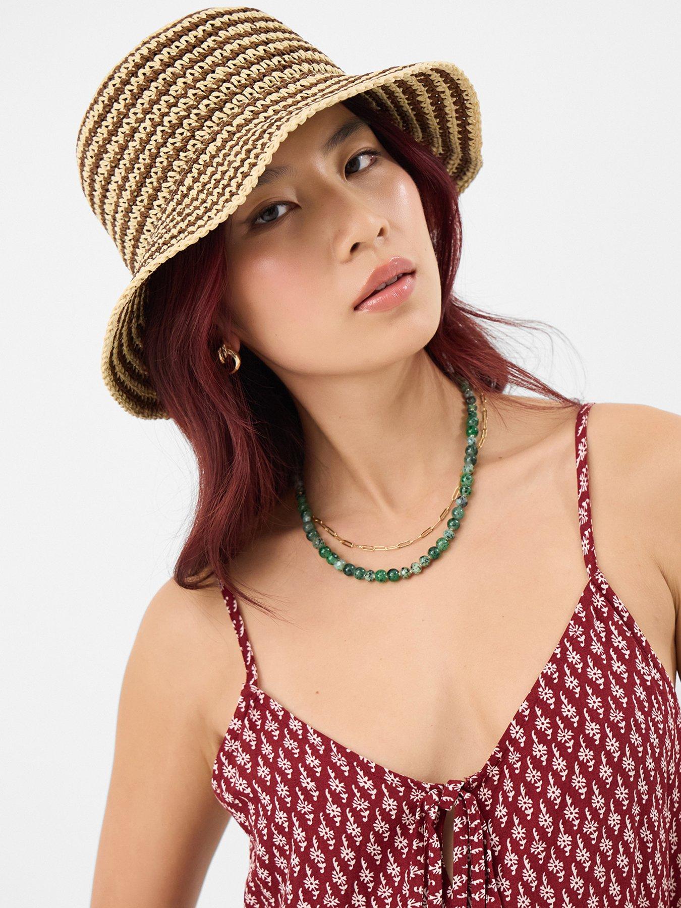 Image 2 of 3 of Accessorize Stripe Raffia Bucket Hat