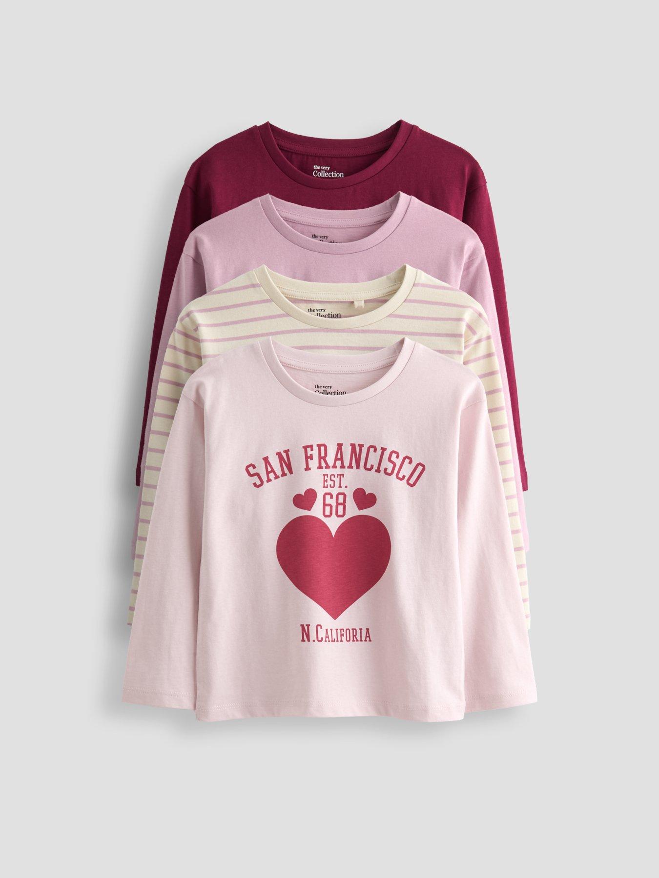 The Very Collection Girls 4 Pack Cotton Long Sleeve T-Shirts - Print