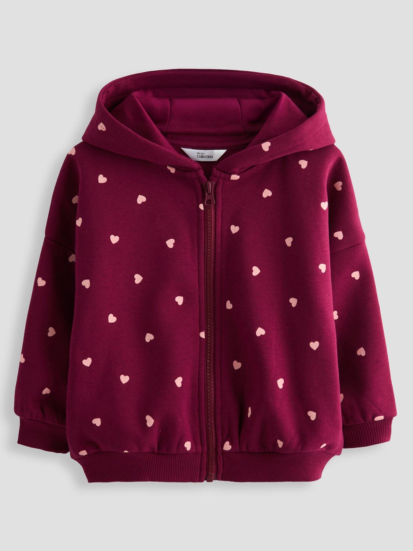 Image 1 of 4 of The Very Collection Girls Heart Print Zip-Up Hoody (9 months - 7 years) - Red