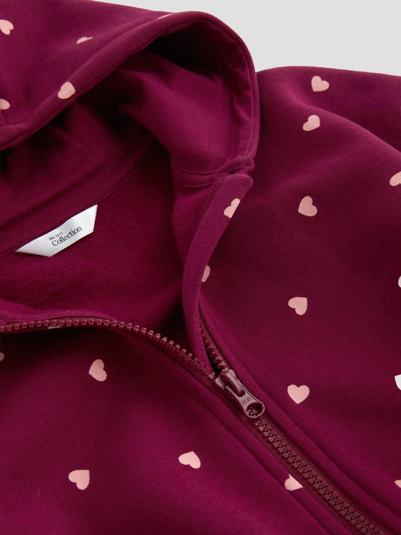 Image 3 of 4 of The Very Collection Girls Heart Print Zip-Up Hoody (9 months - 7 years) - Red