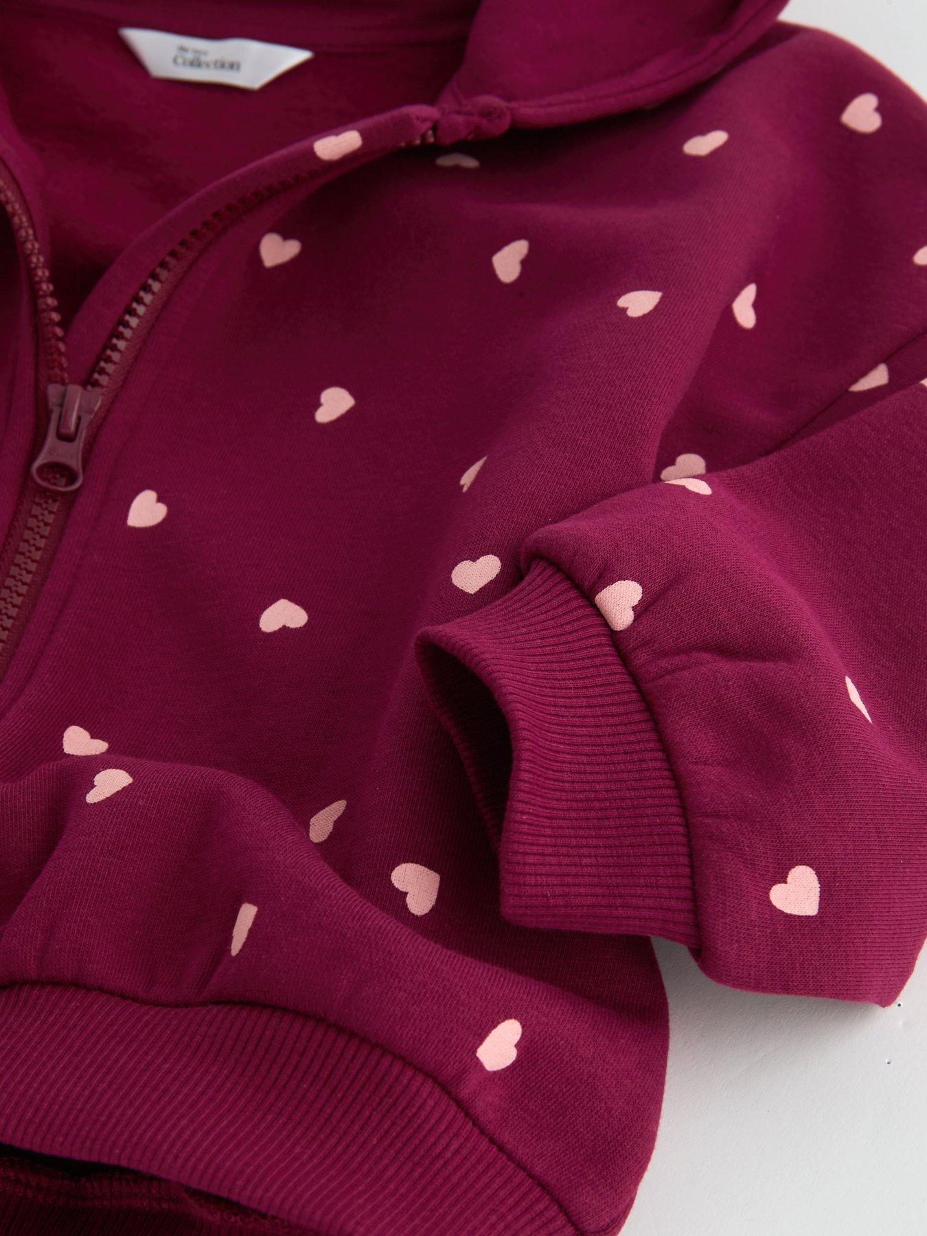 Image 4 of 4 of The Very Collection Girls Heart Print Zip-Up Hoody (9 months - 7 years) - Red