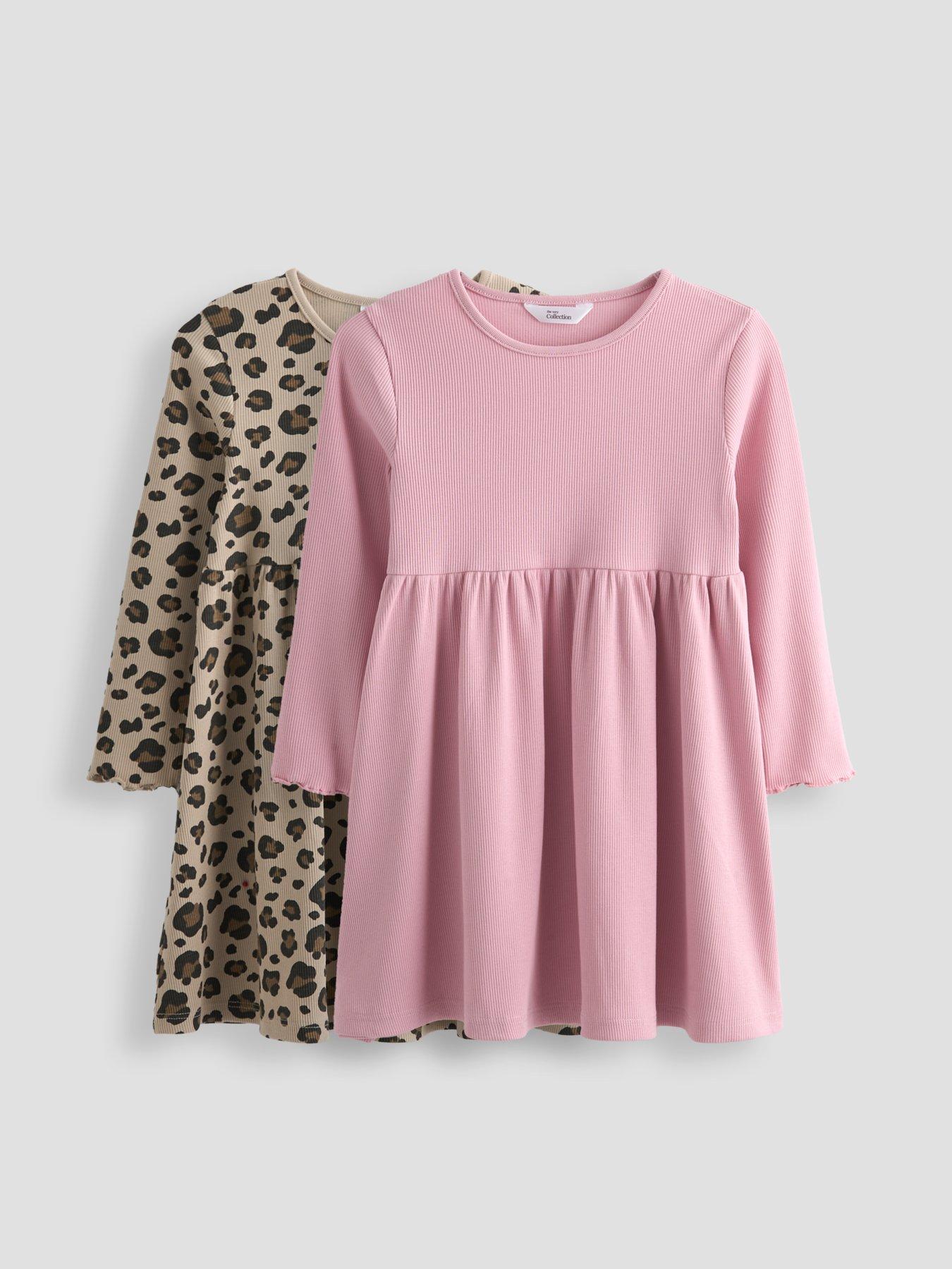The Very Collection Girls 2 Pack Rib Dresses - Print/Pink