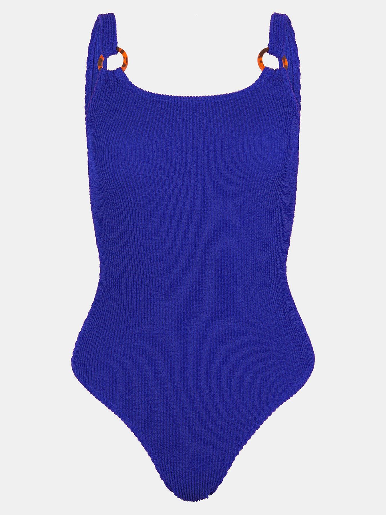 Image 3 of 5 of Accessorize Strap Detail Crinkle Textured Swimsuit