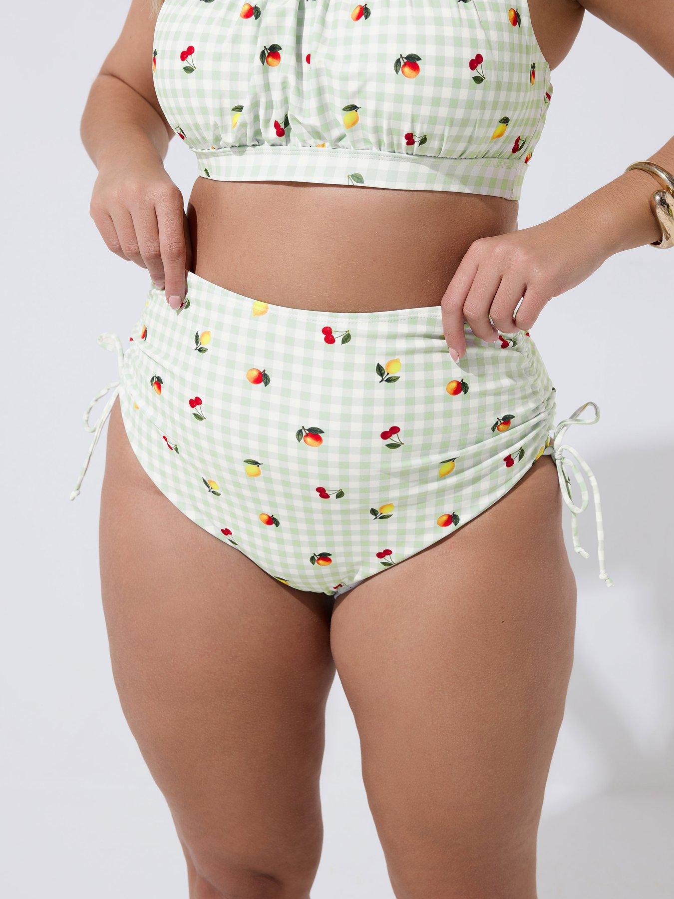 Image 1 of 5 of Yours Curve Gingham Fruit Print Bikini Bottom