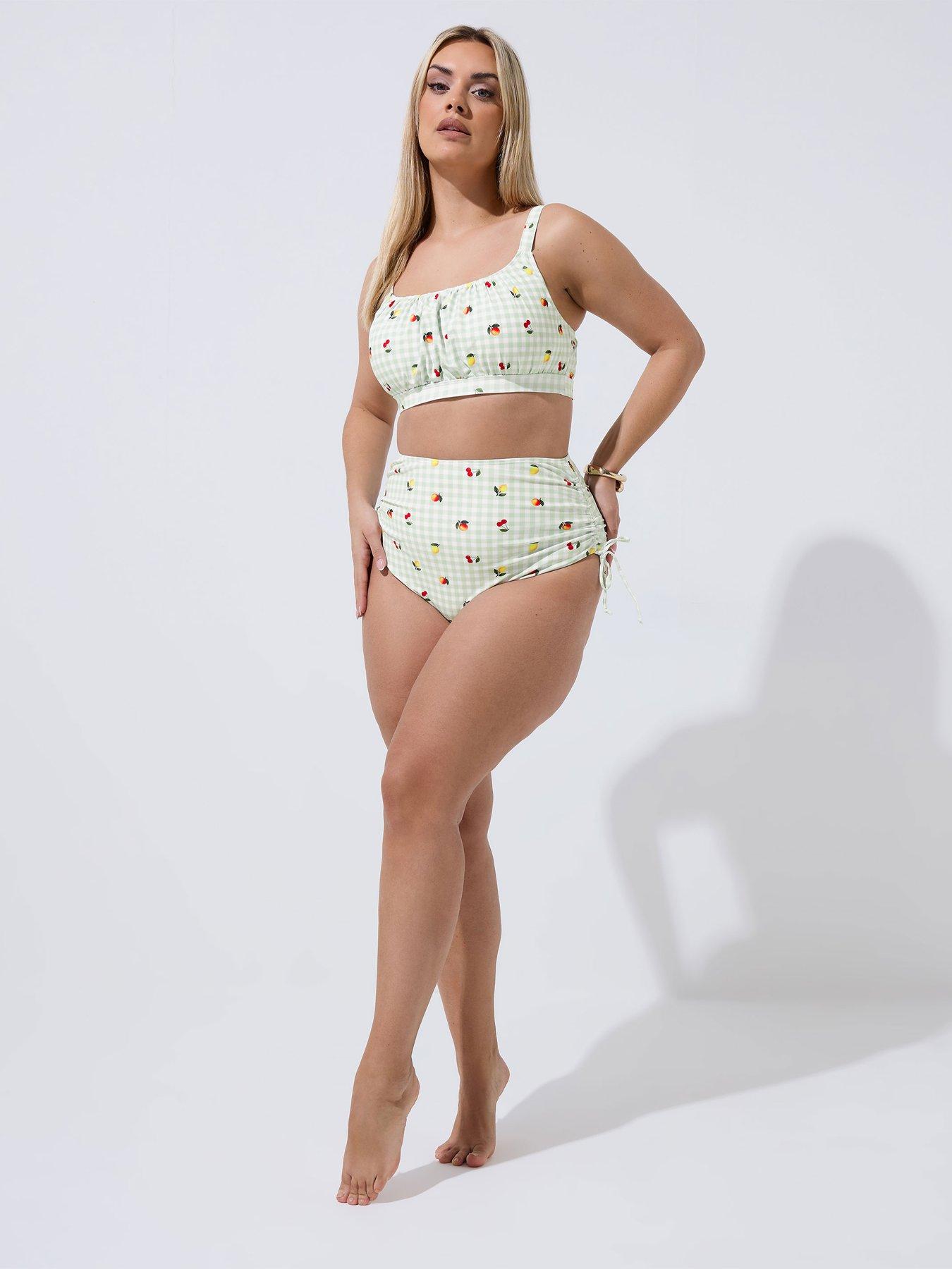 Image 3 of 5 of Yours Curve Gingham Fruit Print Bikini Bottom