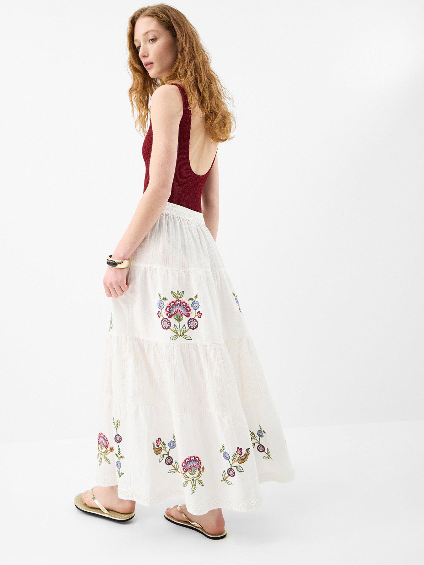 Image 2 of 4 of Accessorize Floral Embroidered Tiered Maxi Skirt