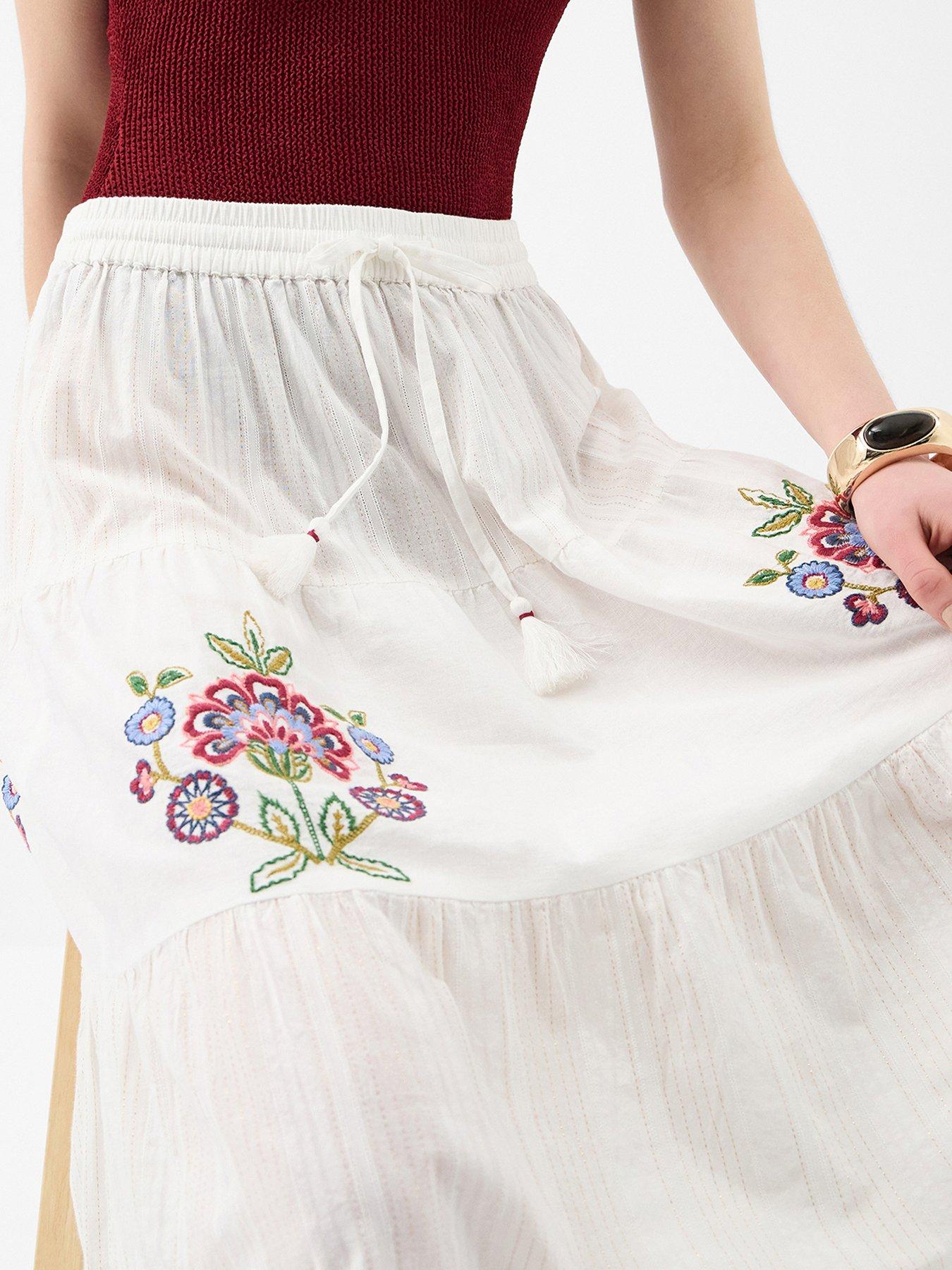 Image 3 of 4 of Accessorize Floral Embroidered Tiered Maxi Skirt