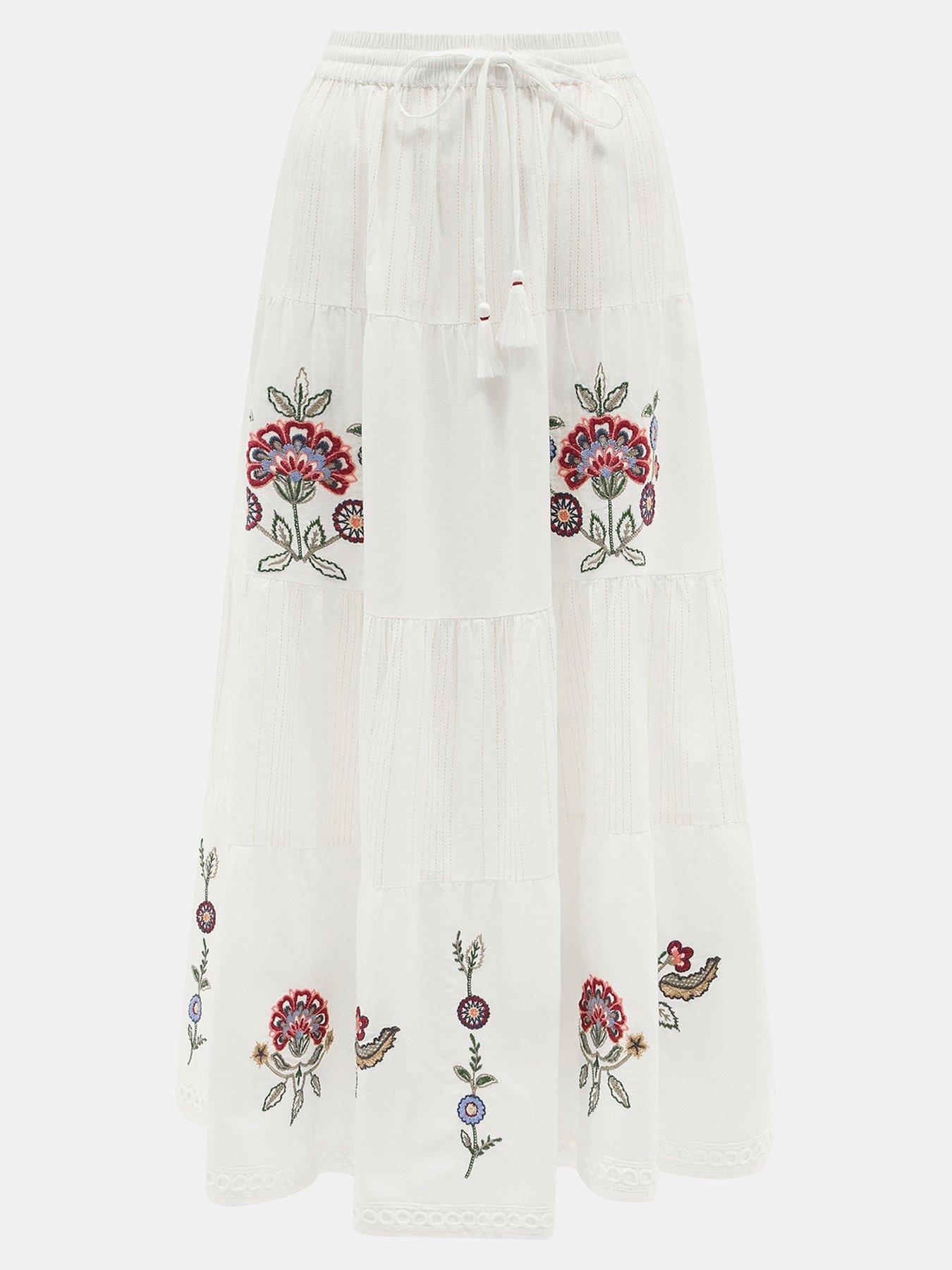 Image 4 of 4 of Accessorize Floral Embroidered Tiered Maxi Skirt