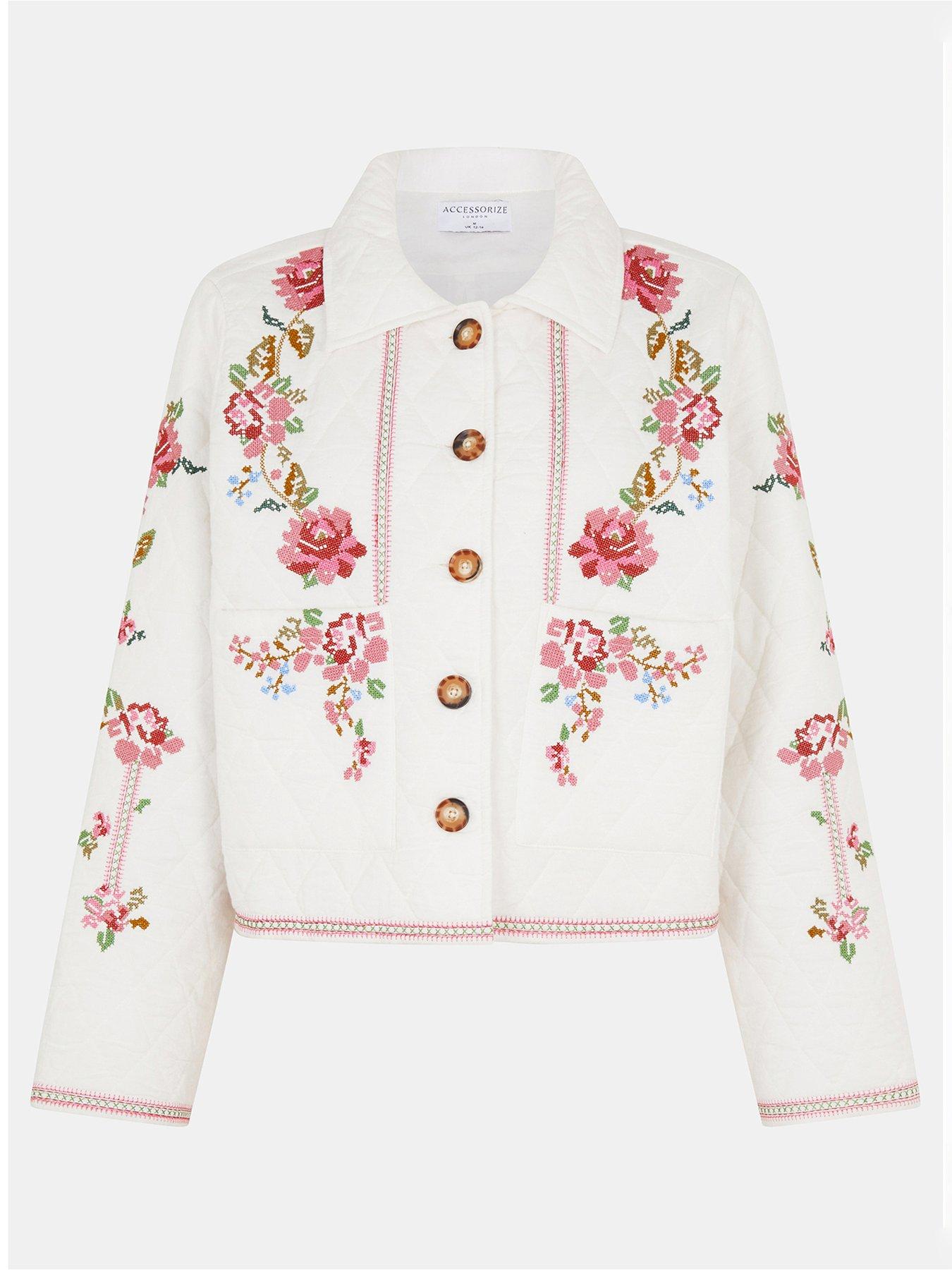 Image 4 of 4 of Accessorize Floral Embroidered Quilted Jacket
