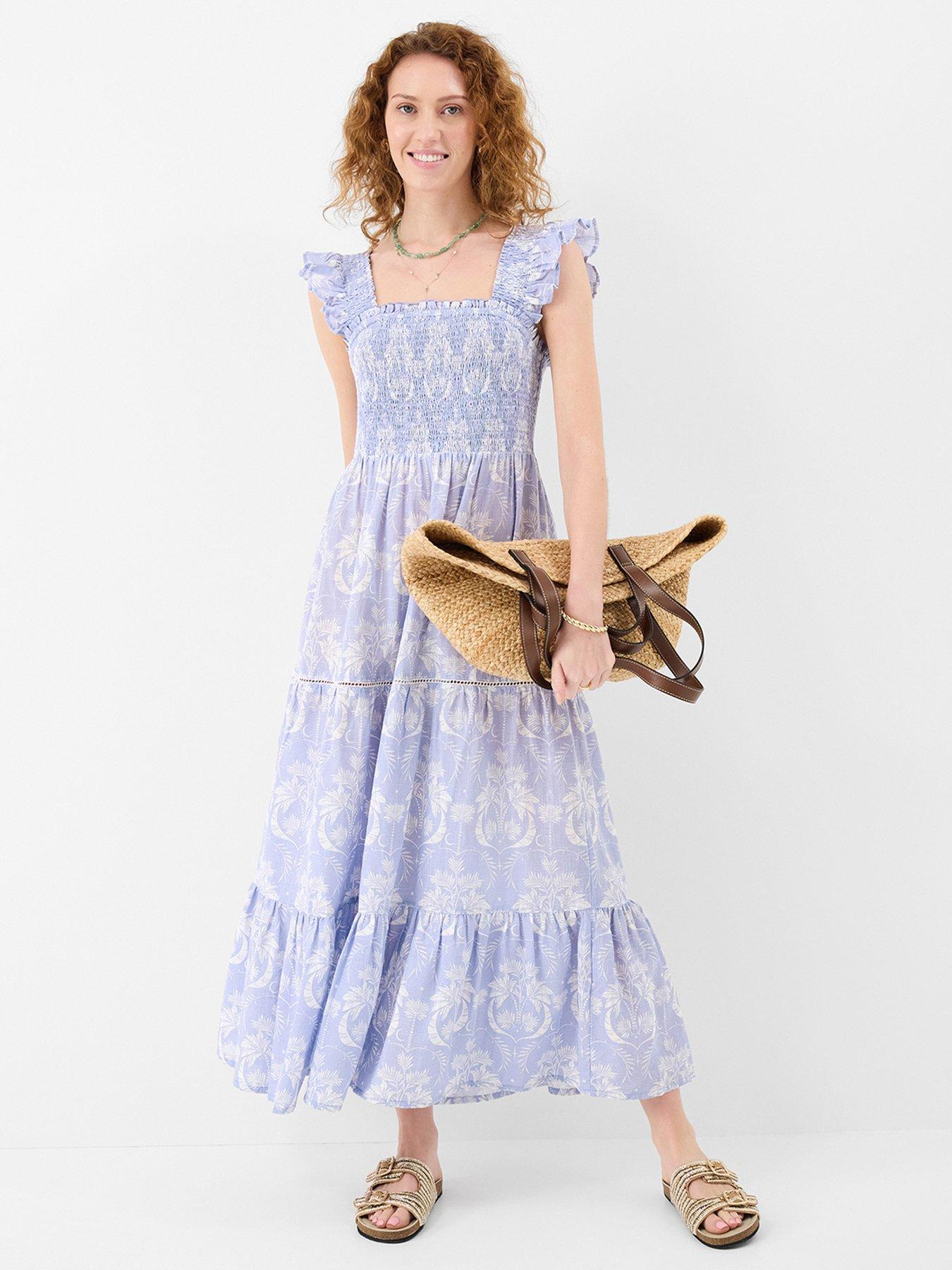 Image 1 of 4 of Accessorize Feather Print Frill Midi Dress