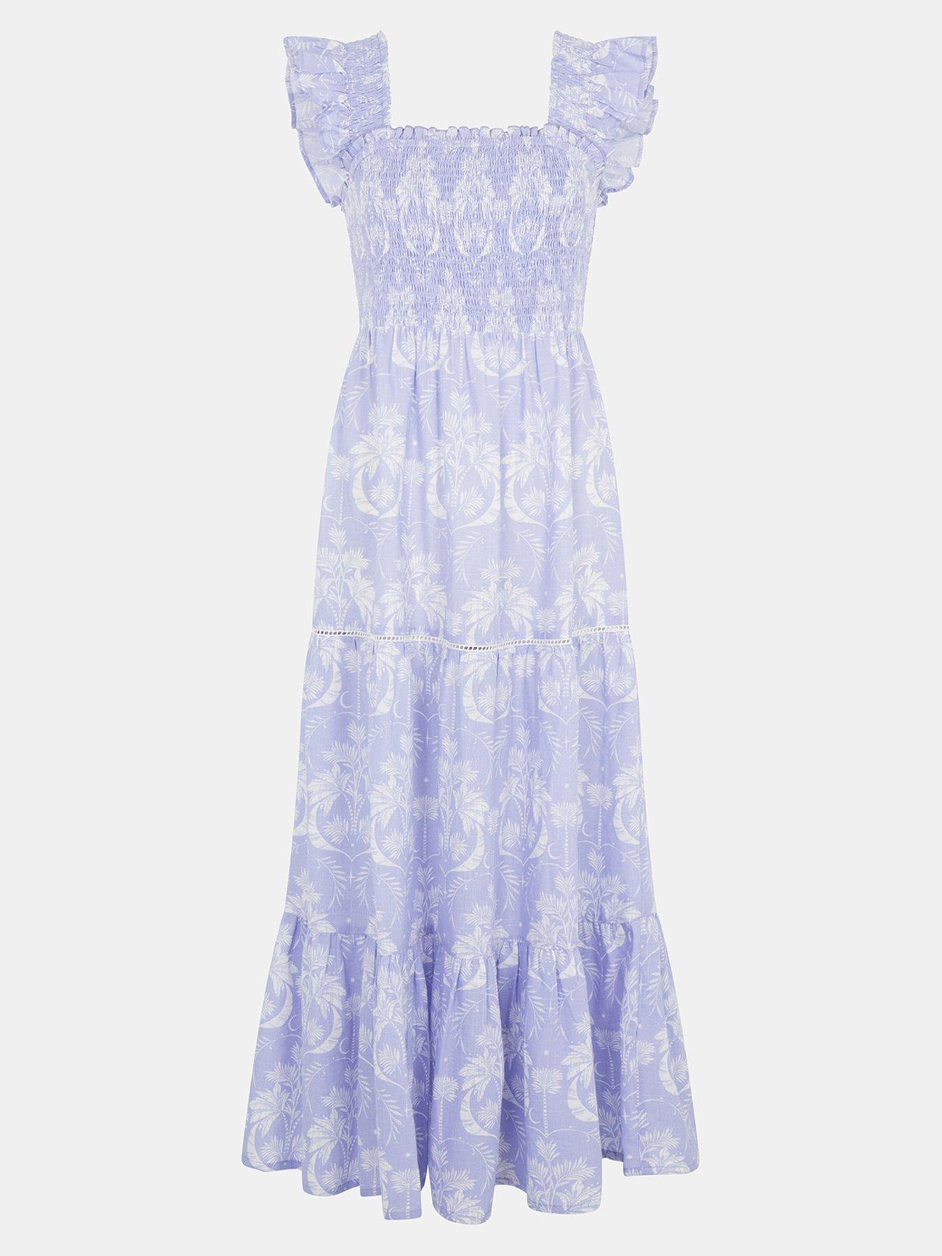 Image 4 of 4 of Accessorize Feather Print Frill Midi Dress