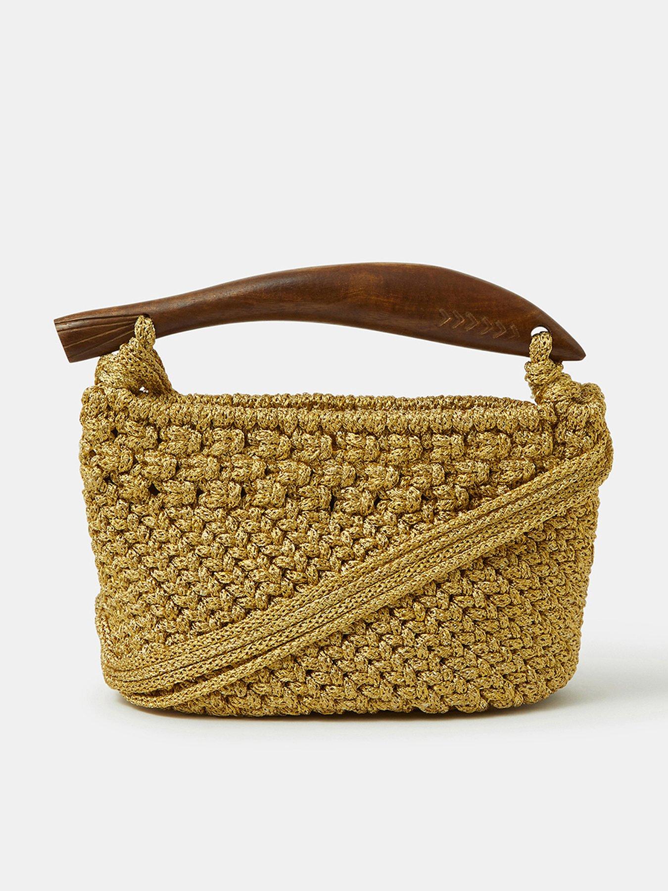 Image 1 of 5 of Accessorize Fish Handle Woven Crossbody Bag
