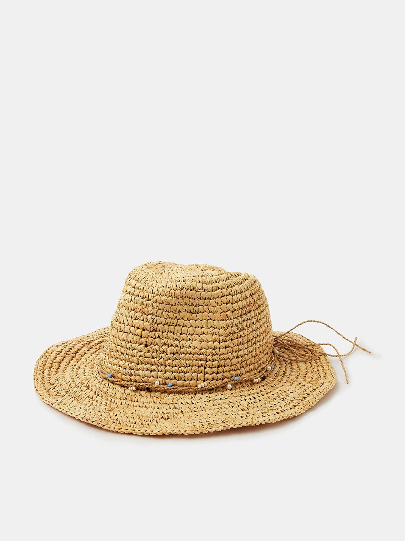 Image 1 of 3 of Accessorize Beaded Trim Woven Hat