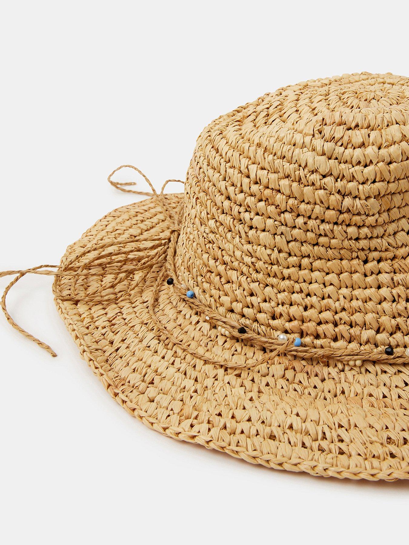 Image 3 of 3 of Accessorize Beaded Trim Woven Hat