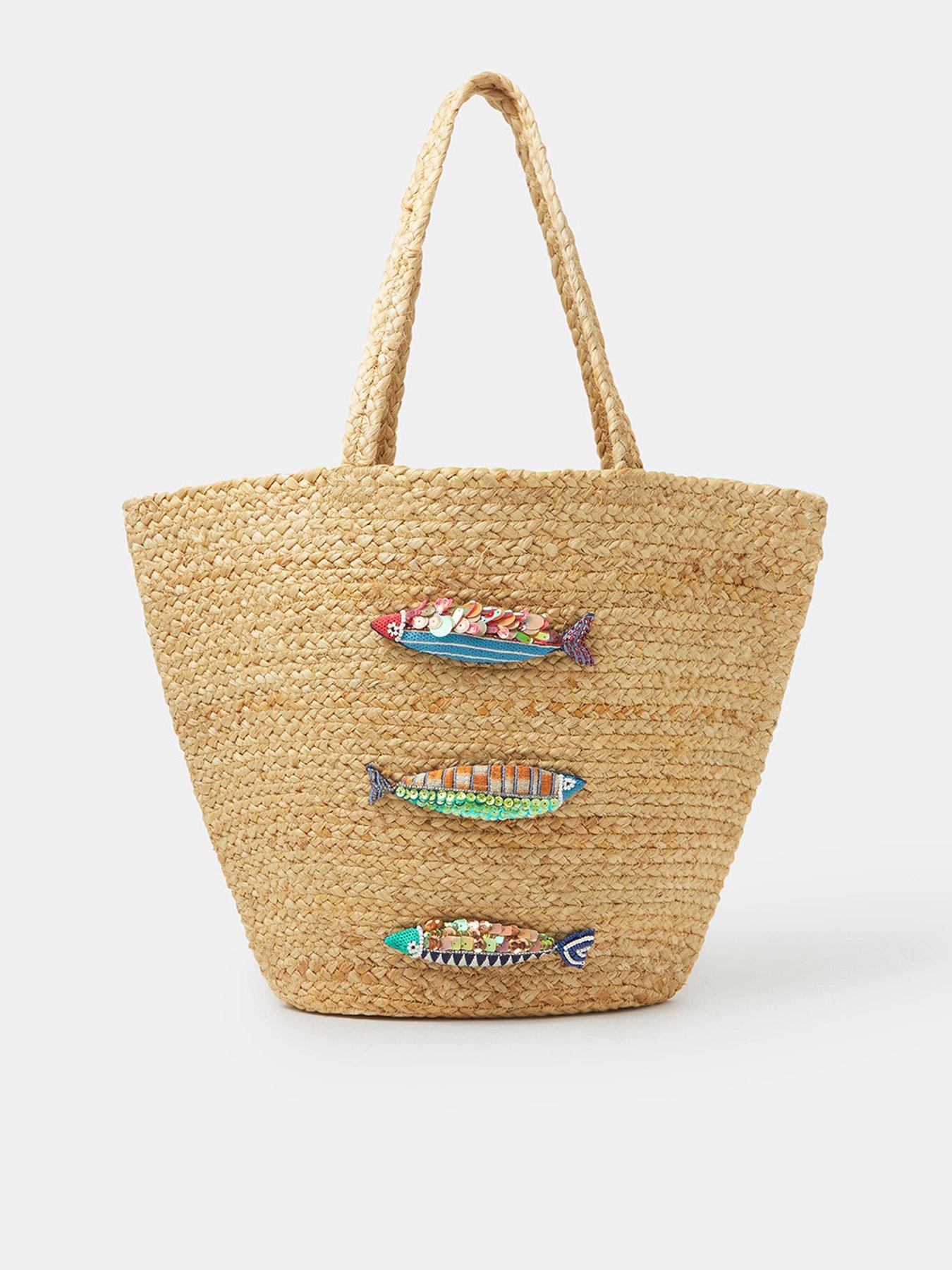 Image 1 of 5 of Accessorize Beaded Fish Woven Basket Bag