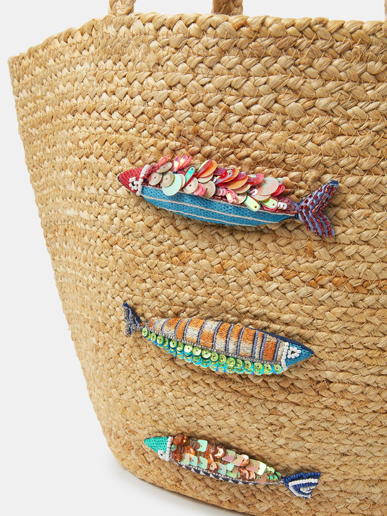 Image 5 of 5 of Accessorize Beaded Fish Woven Basket Bag