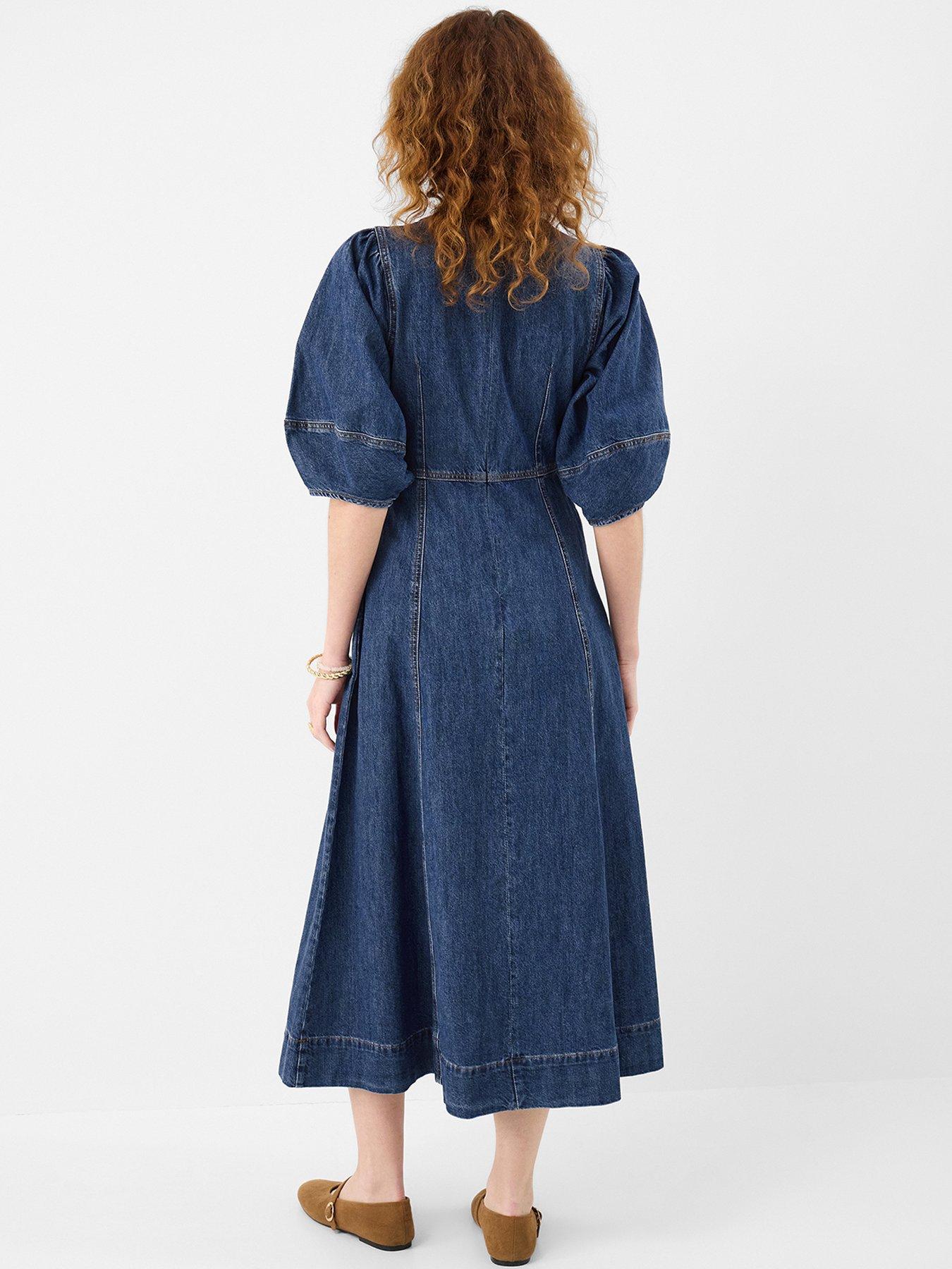 Image 2 of 4 of Accessorize Puff Sleeve Denim Midi Dress
