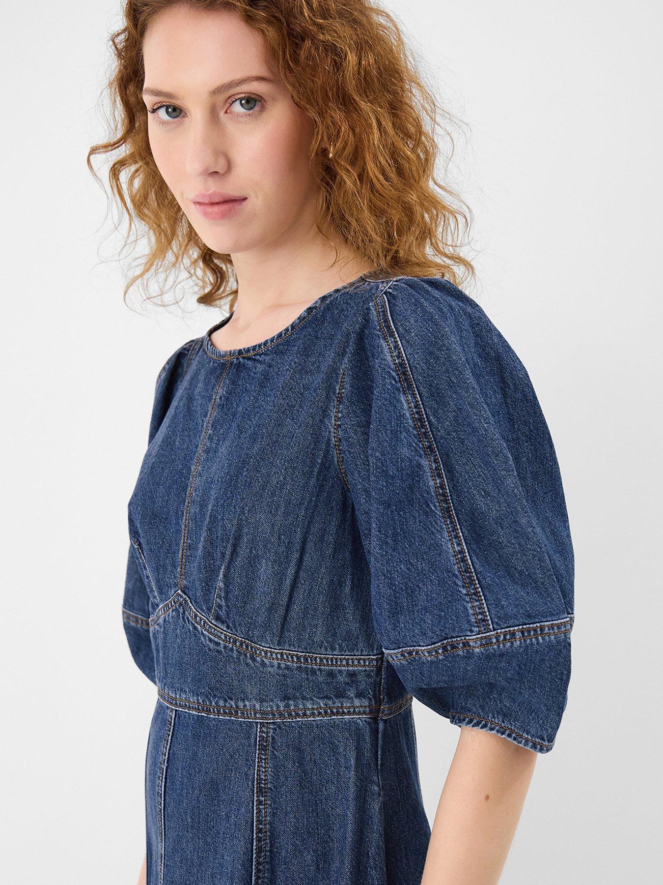 Image 3 of 4 of Accessorize Puff Sleeve Denim Midi Dress