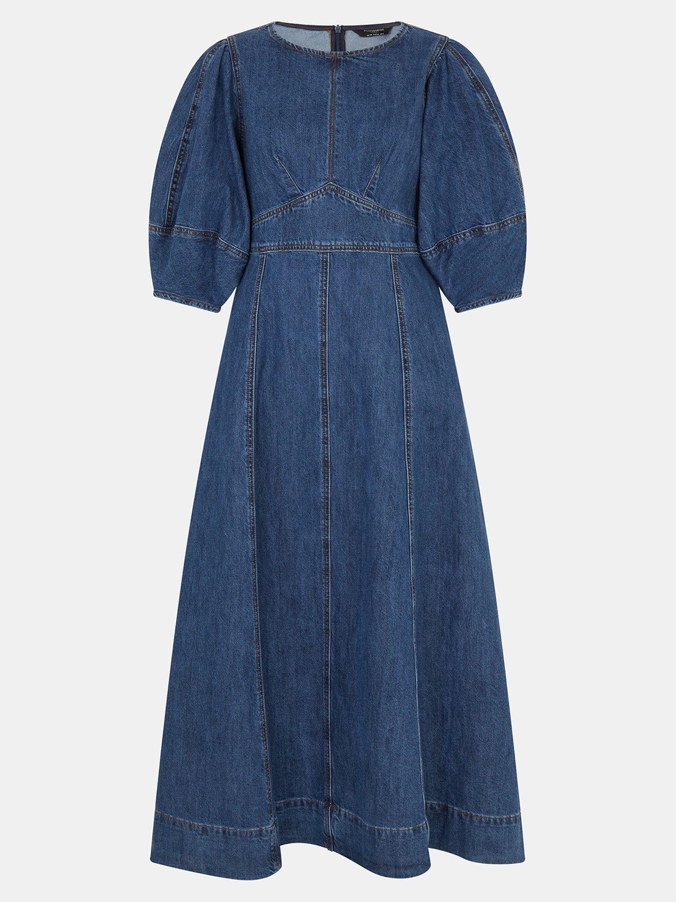 Image 4 of 4 of Accessorize Puff Sleeve Denim Midi Dress