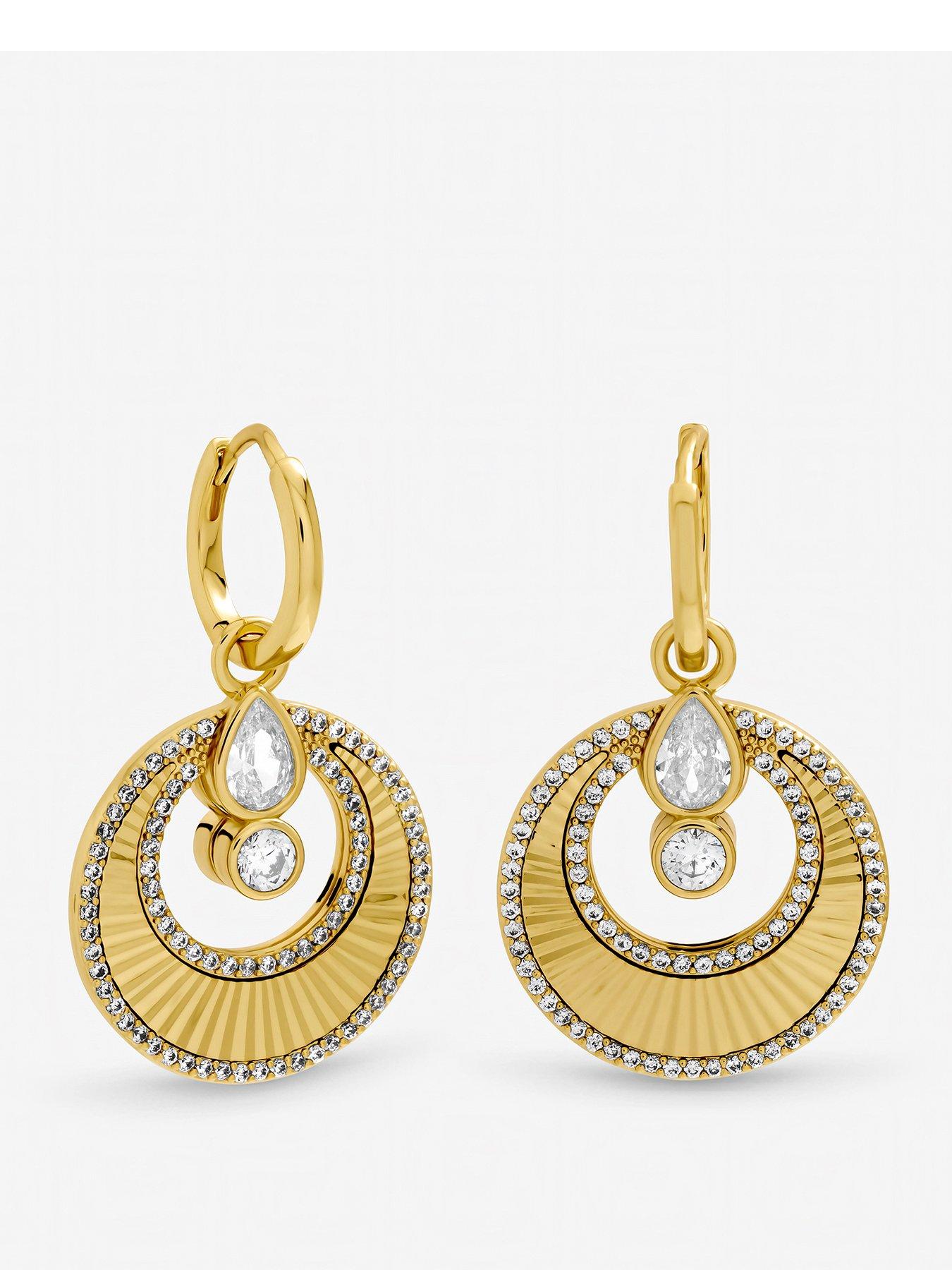 Image 1 of 1 of Inicio Two Tone and Crystal Disk Huggie Earrings - Gift Pouch