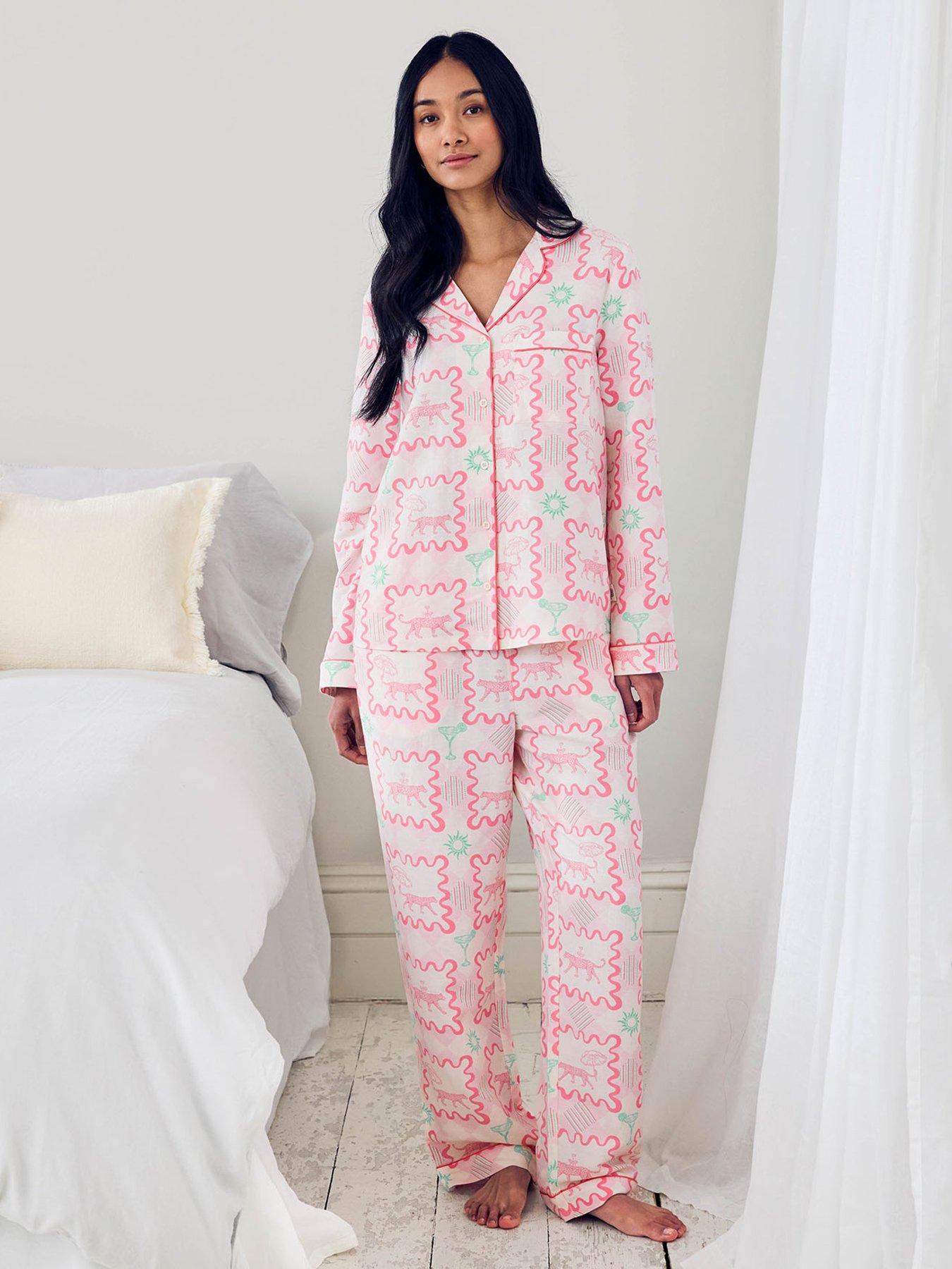CHELSEA PEERS Chelsea Peers Linen-blend Cocktail Leopard Geo Print Long Pyjama Set