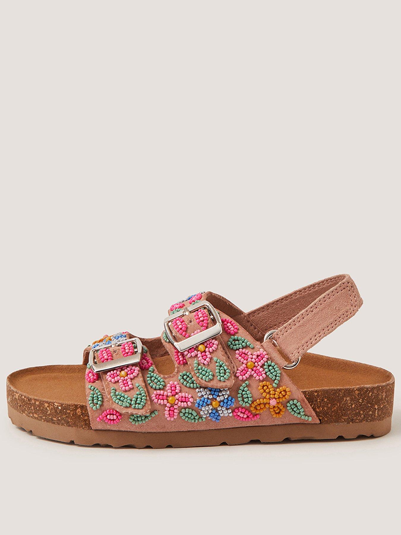 Image 1 of 3 of Monsoon Girls Multi Beaded Cork Bed Sandals - Multi