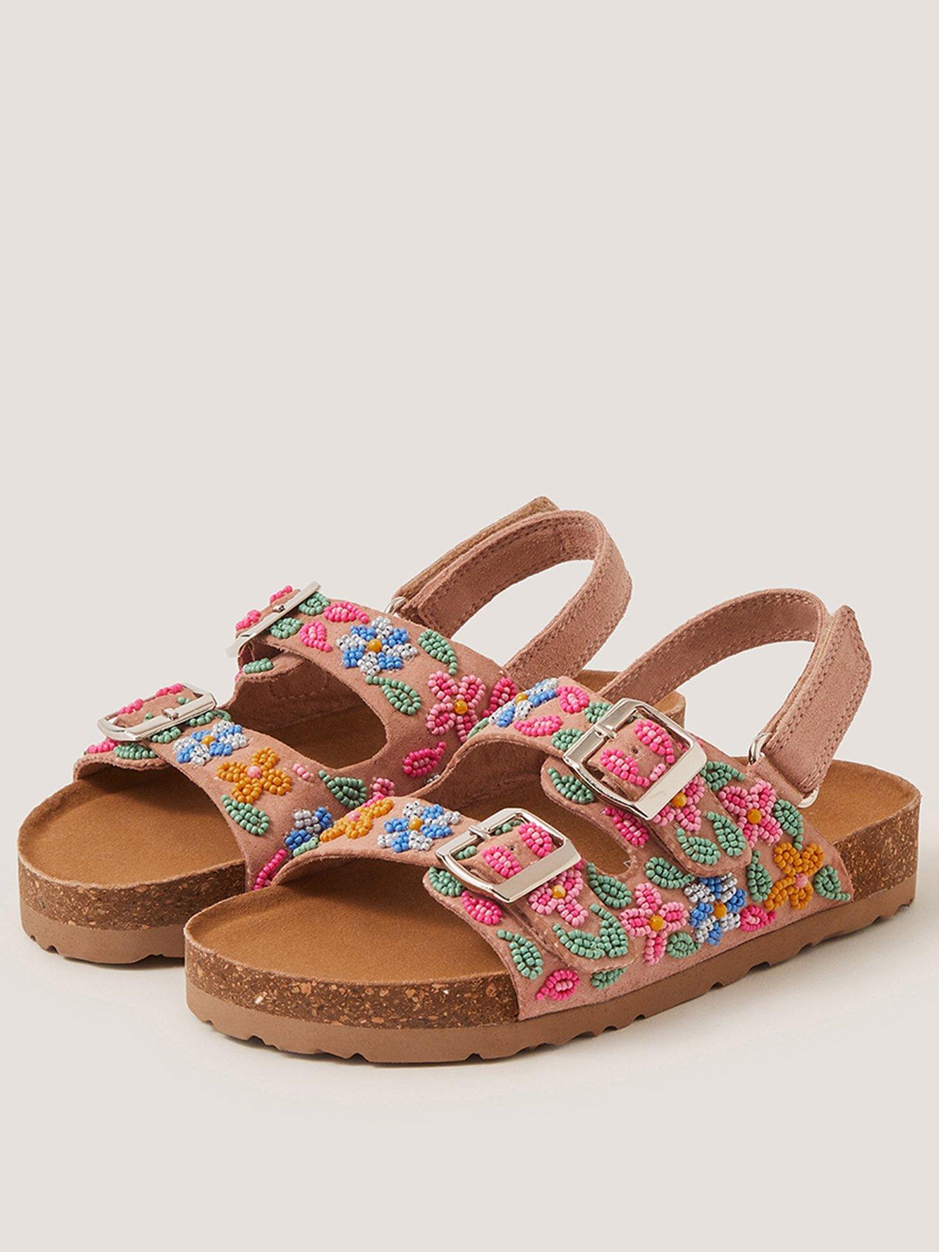 Image 2 of 3 of Monsoon Girls Multi Beaded Cork Bed Sandals - Multi