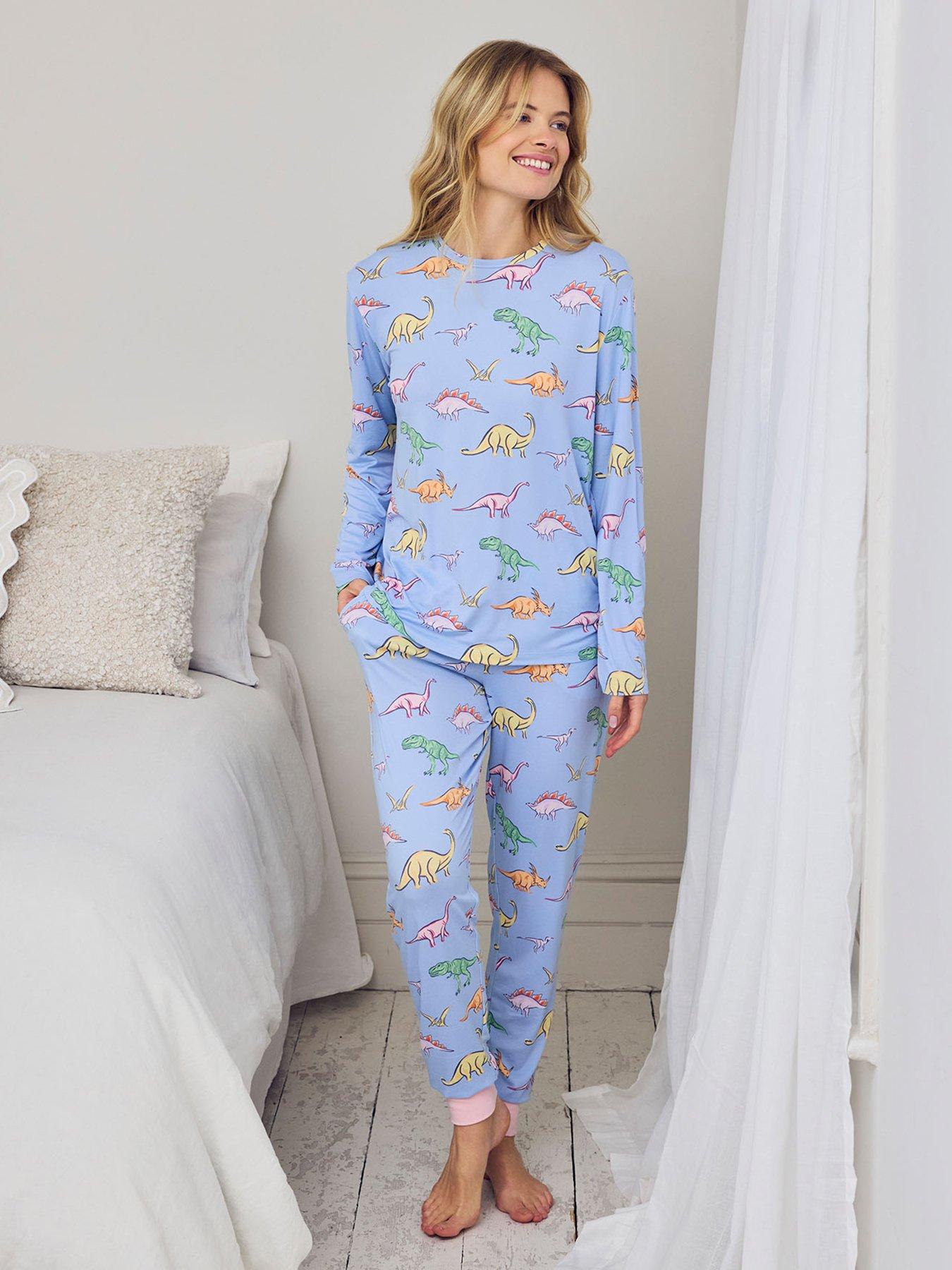 CHELSEA PEERS Chelsea Peers Dinosaur Print Long Pyjama Set - Blue