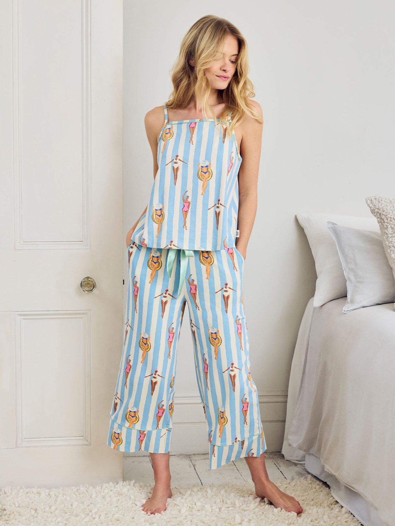 CHELSEA PEERS Chelsea Peers Organic Cotton Swimming Society Stripe Print Cami Long Pyjama Set
